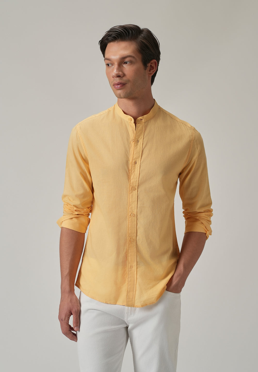 Bright Yellow Plain Cotton Shirt