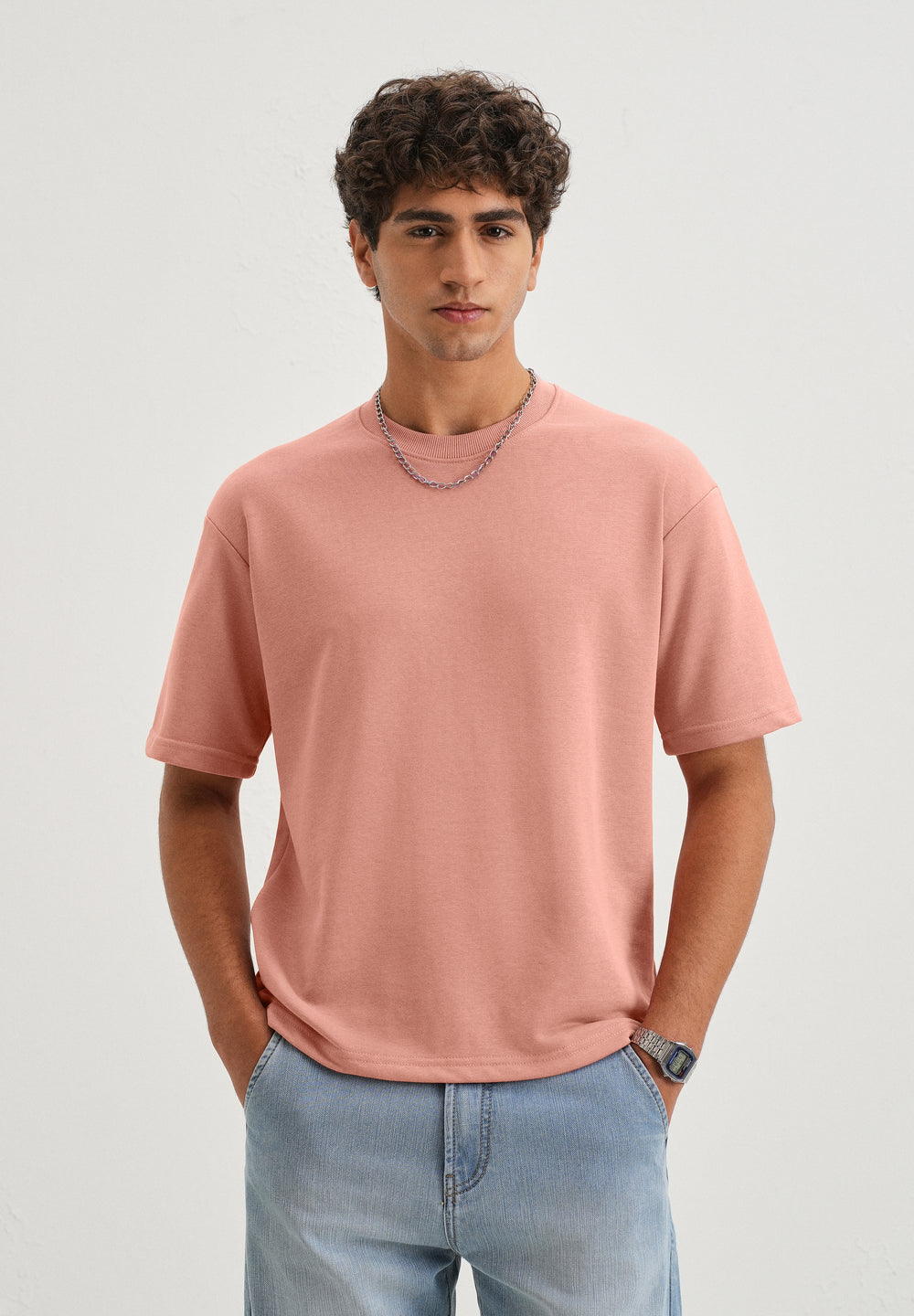 Brio Pink Plain Oversized Basic T-shirt