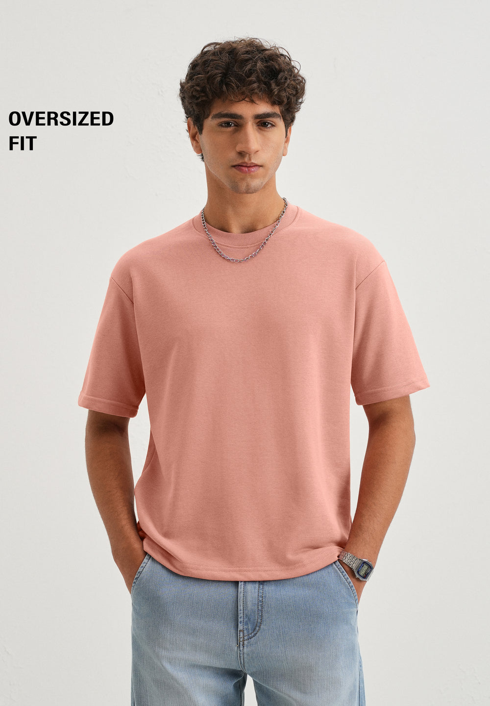 Brio Pink Plain Oversized Basic T-shirt