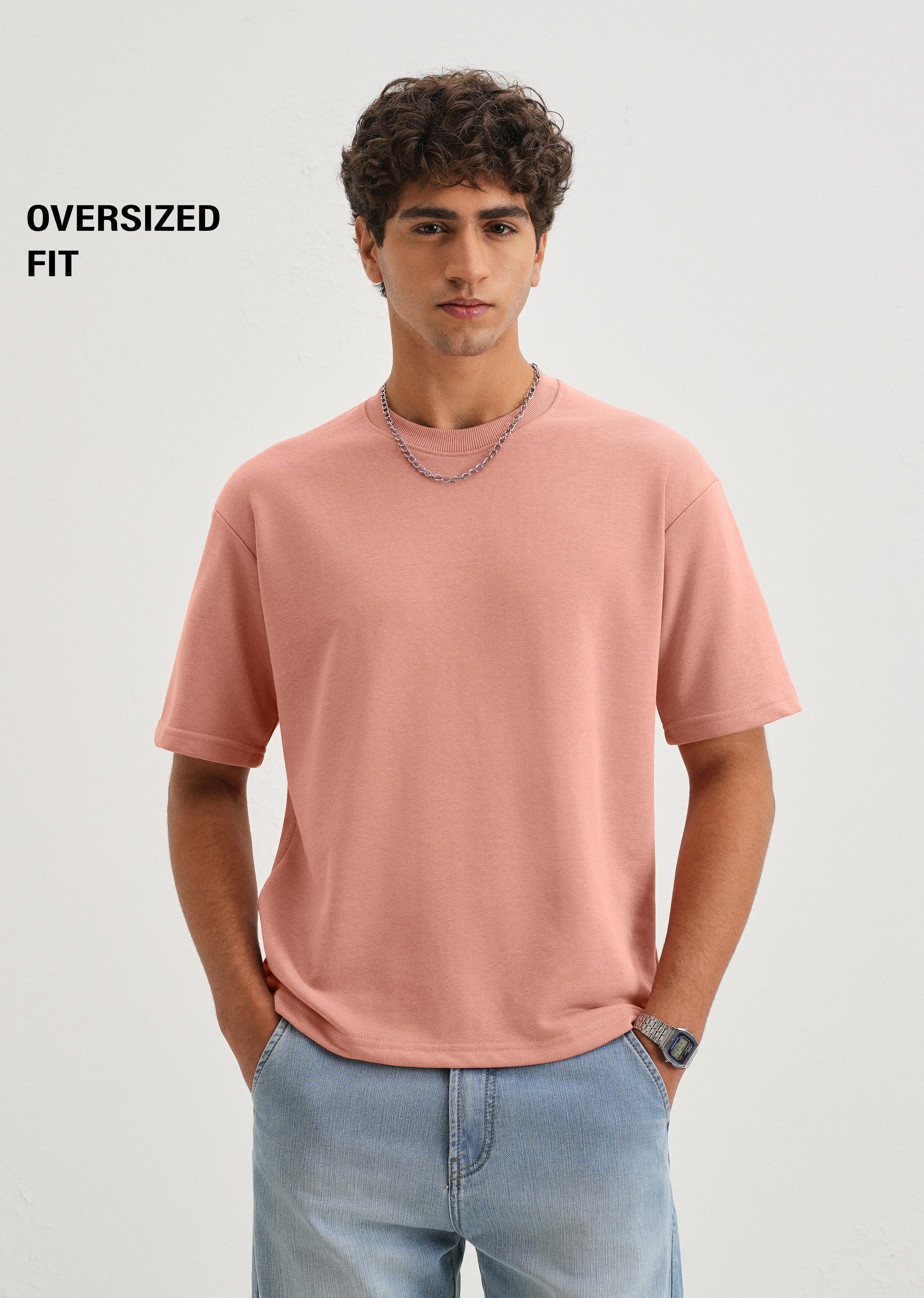 Brio Pink Plain Oversized Basic T-shirt