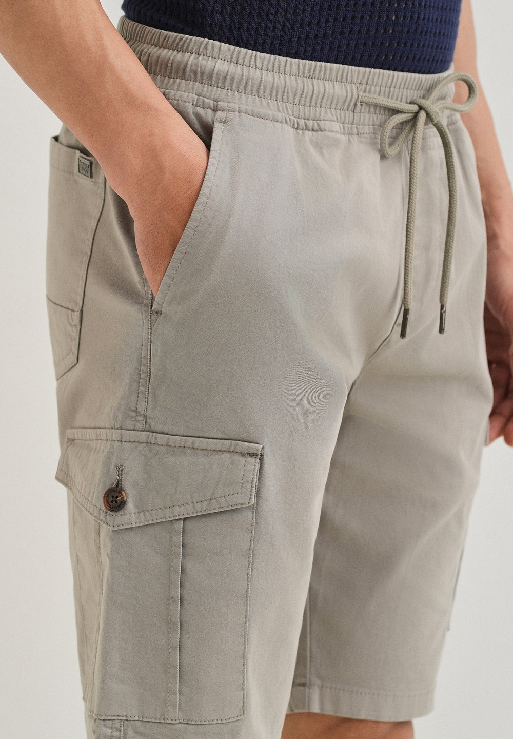 Brocky Grey Cotton Cargo Shorts
