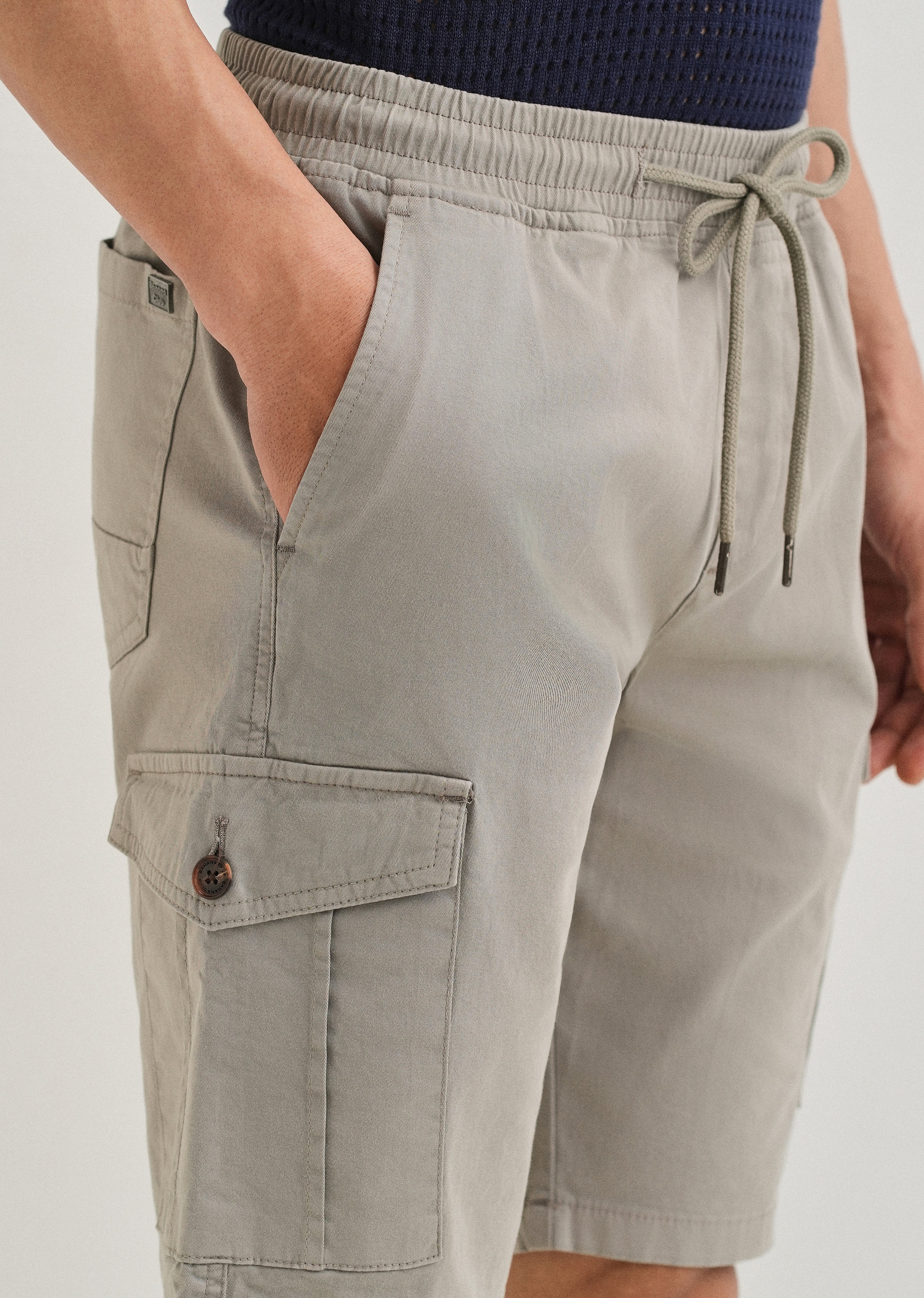 Brocky Grey Cotton Cargo Shorts