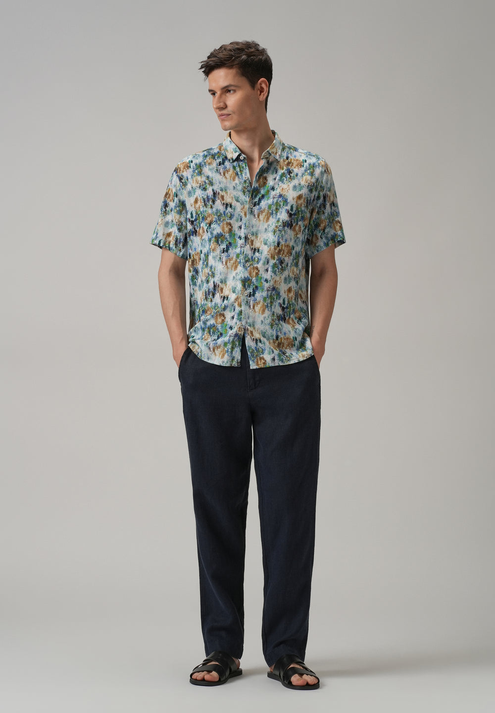 Brown Abstract Patch Half Sleeve shirt