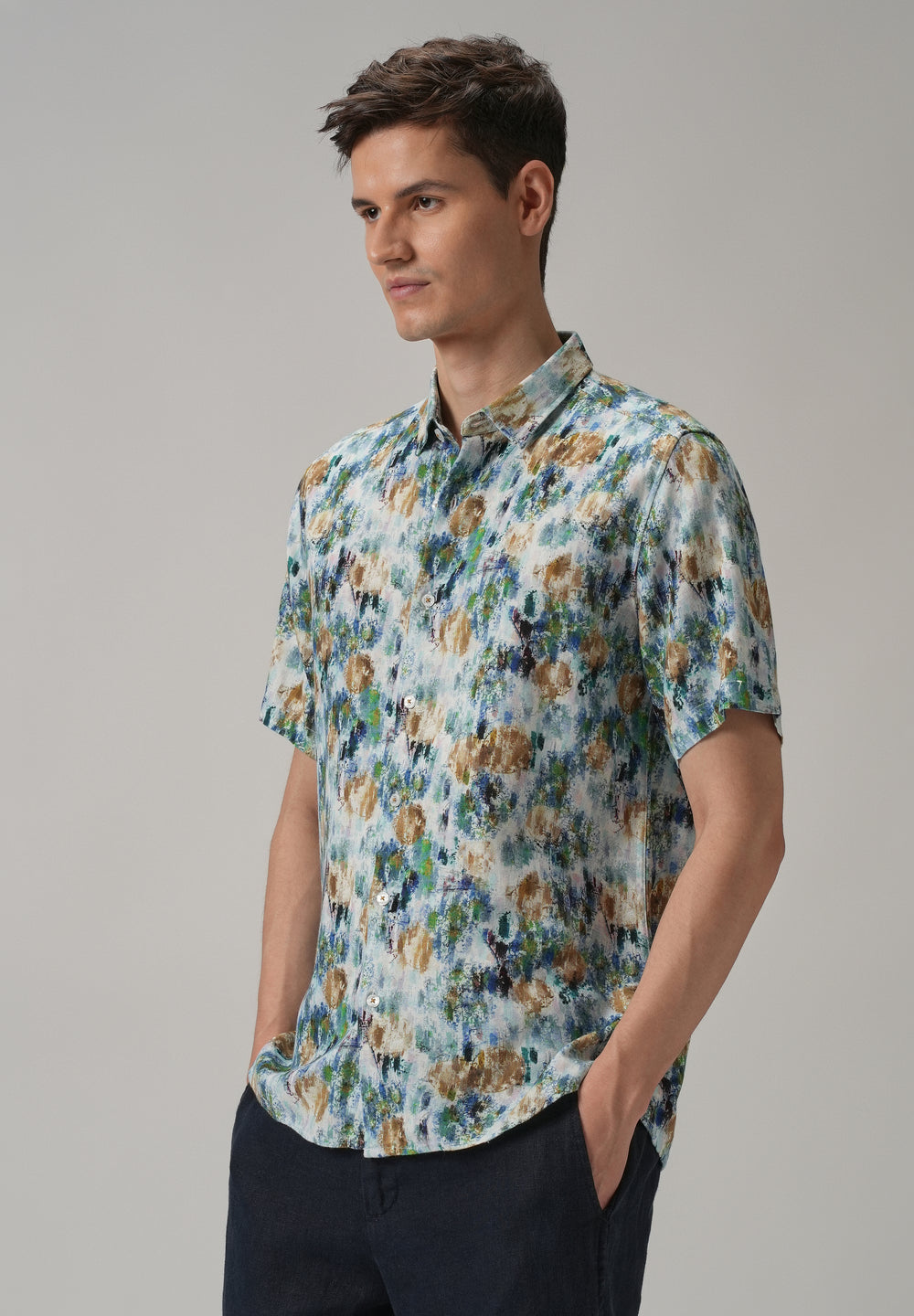 Brown Abstract Patch Half Sleeve shirt