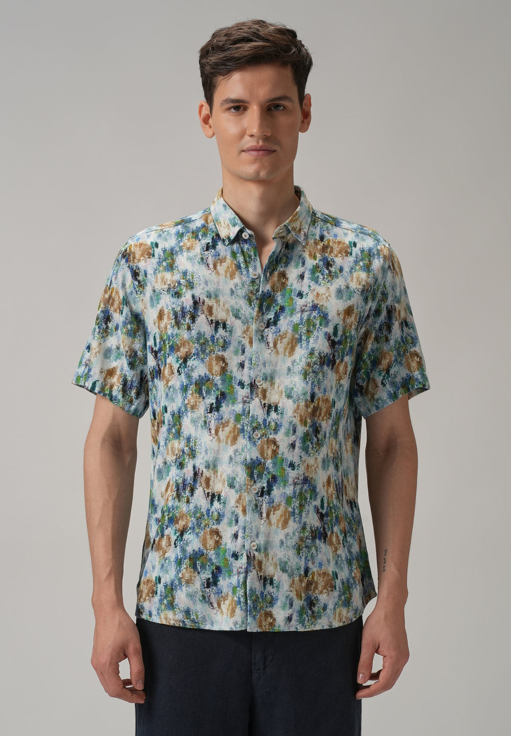 Brown Abstract Patch Half Sleeve shirt