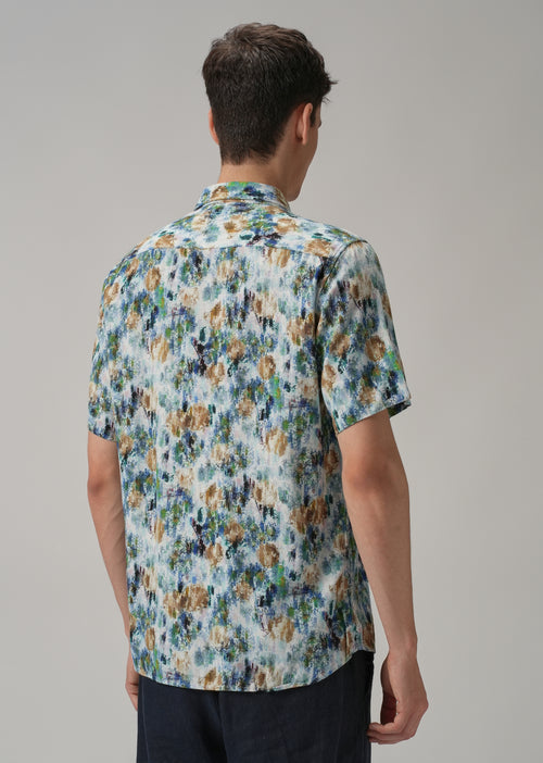 Brown Abstract Patch Half Sleeve shirt