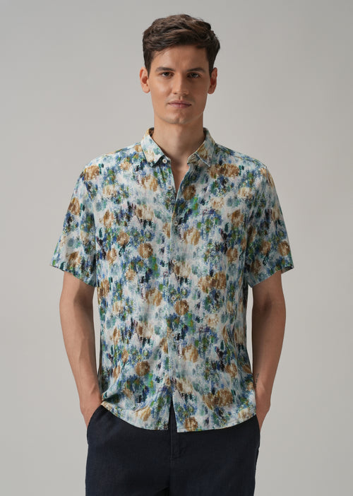 Brown Abstract Patch Half Sleeve shirt