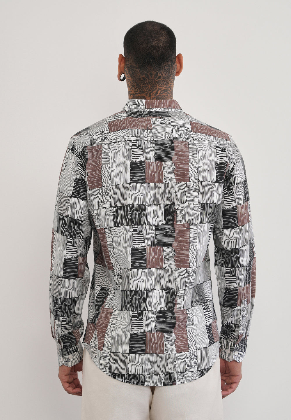 Brown Abstract Print Cotton Linen Shirt