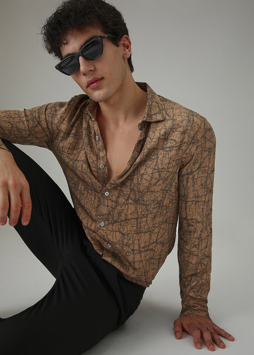 Brown Abstract Printed Shirt