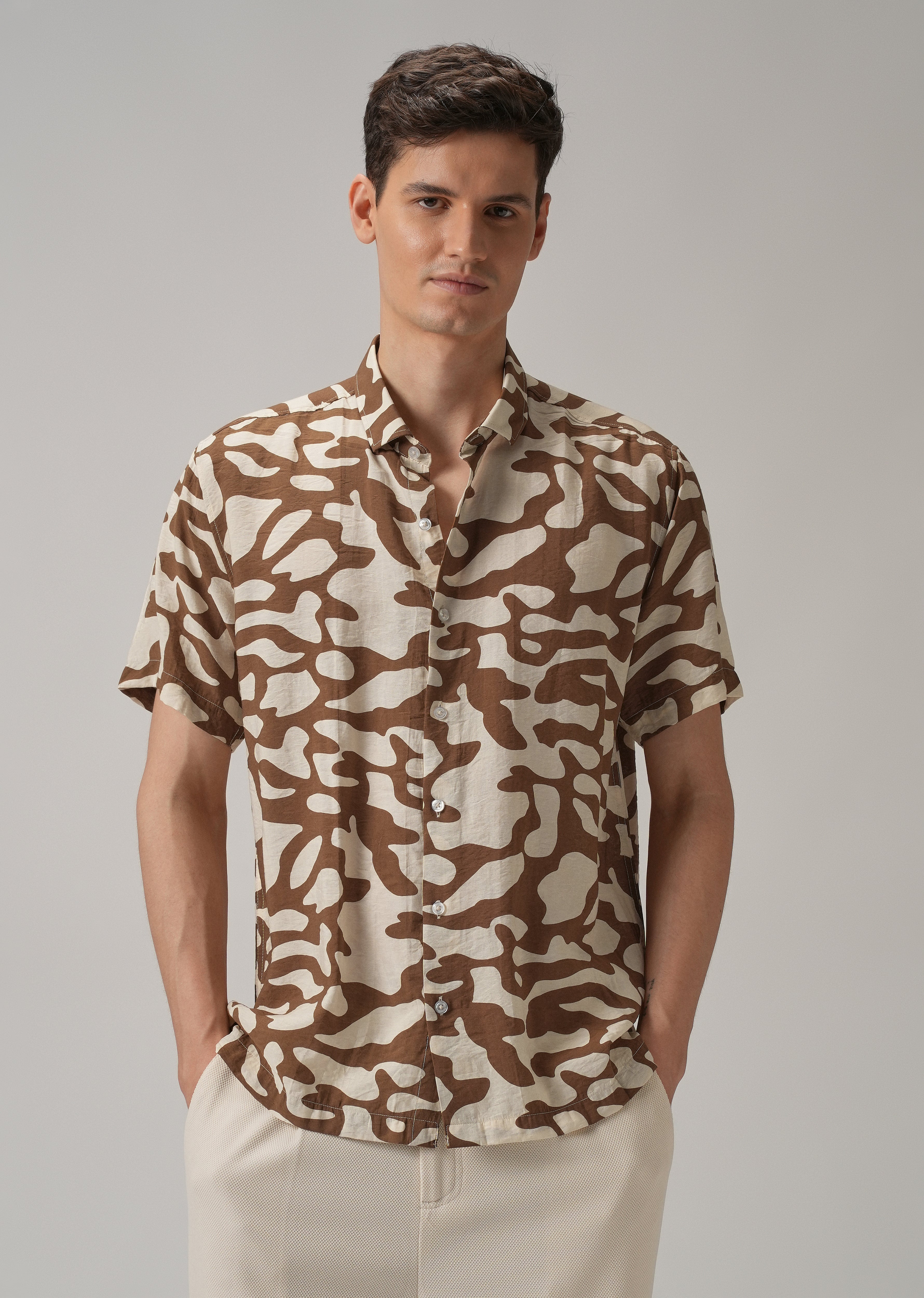 Brown Abstract Printed Shirt