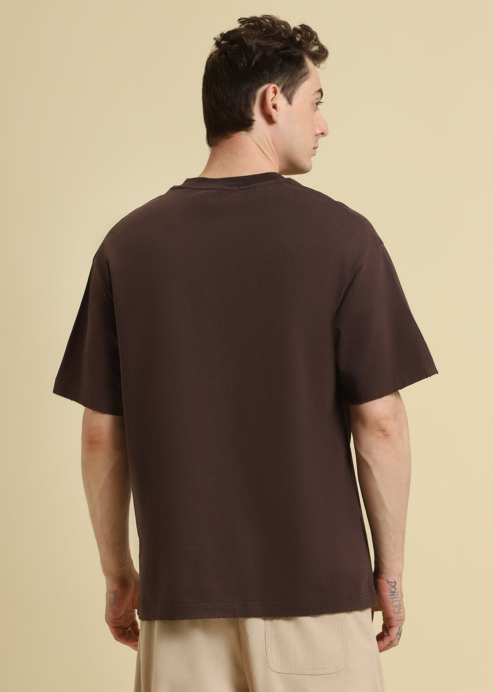Brown Applique Printed Oversized T-shirt
