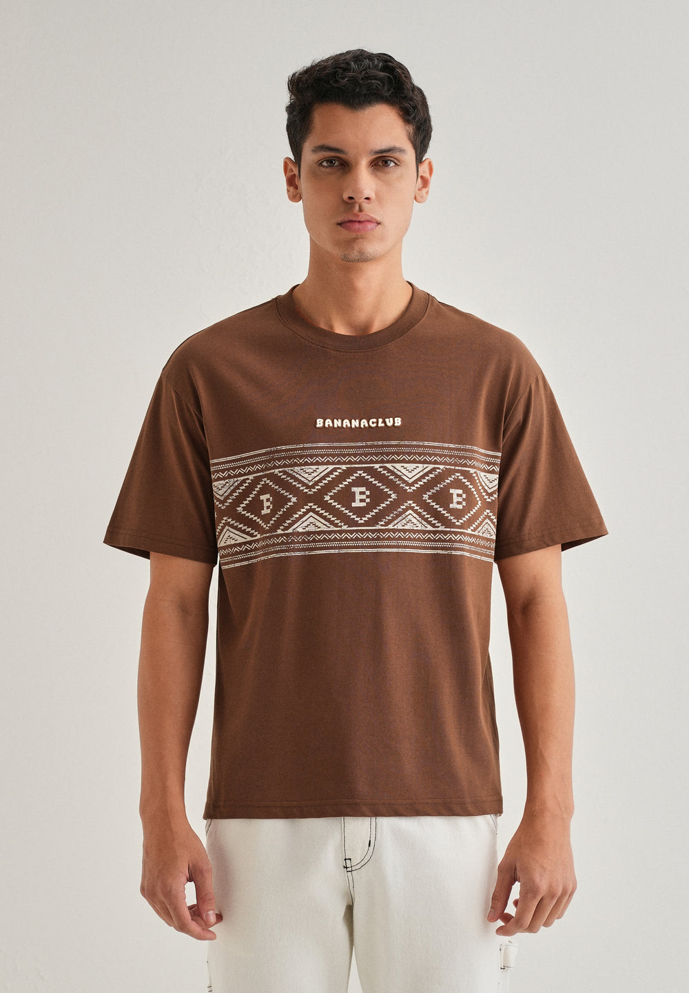 Brown Aztec Printed Oversized T-shirt