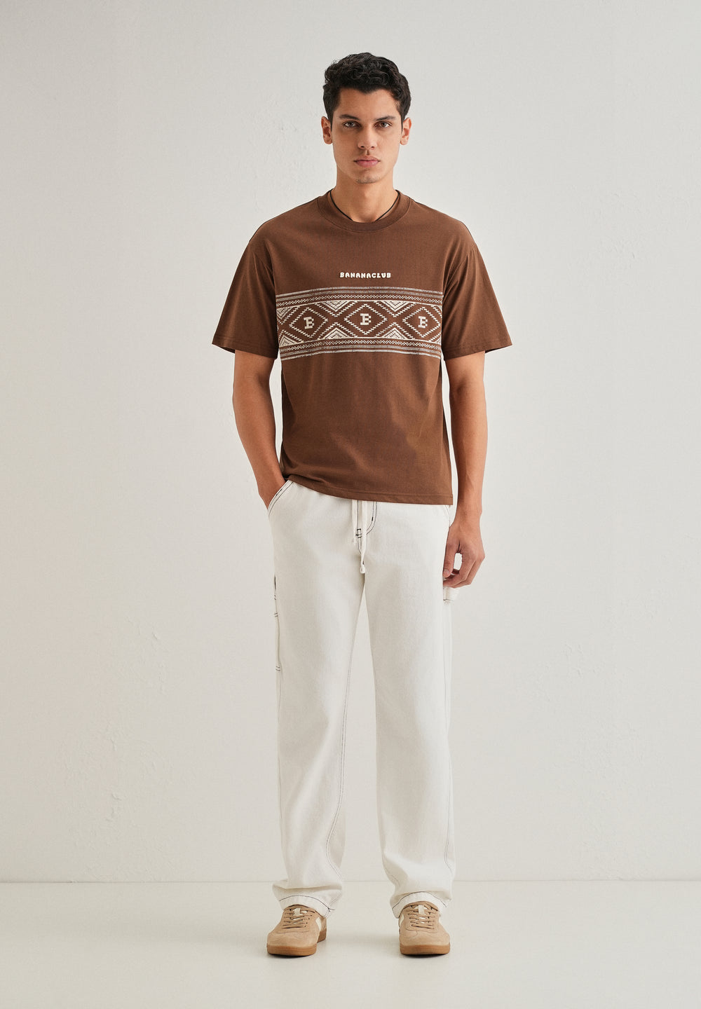 Brown Aztec Printed Oversized T-shirt