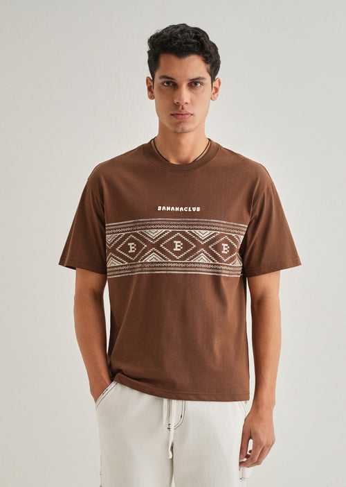 Brown Aztec Printed Oversized T-shirt
