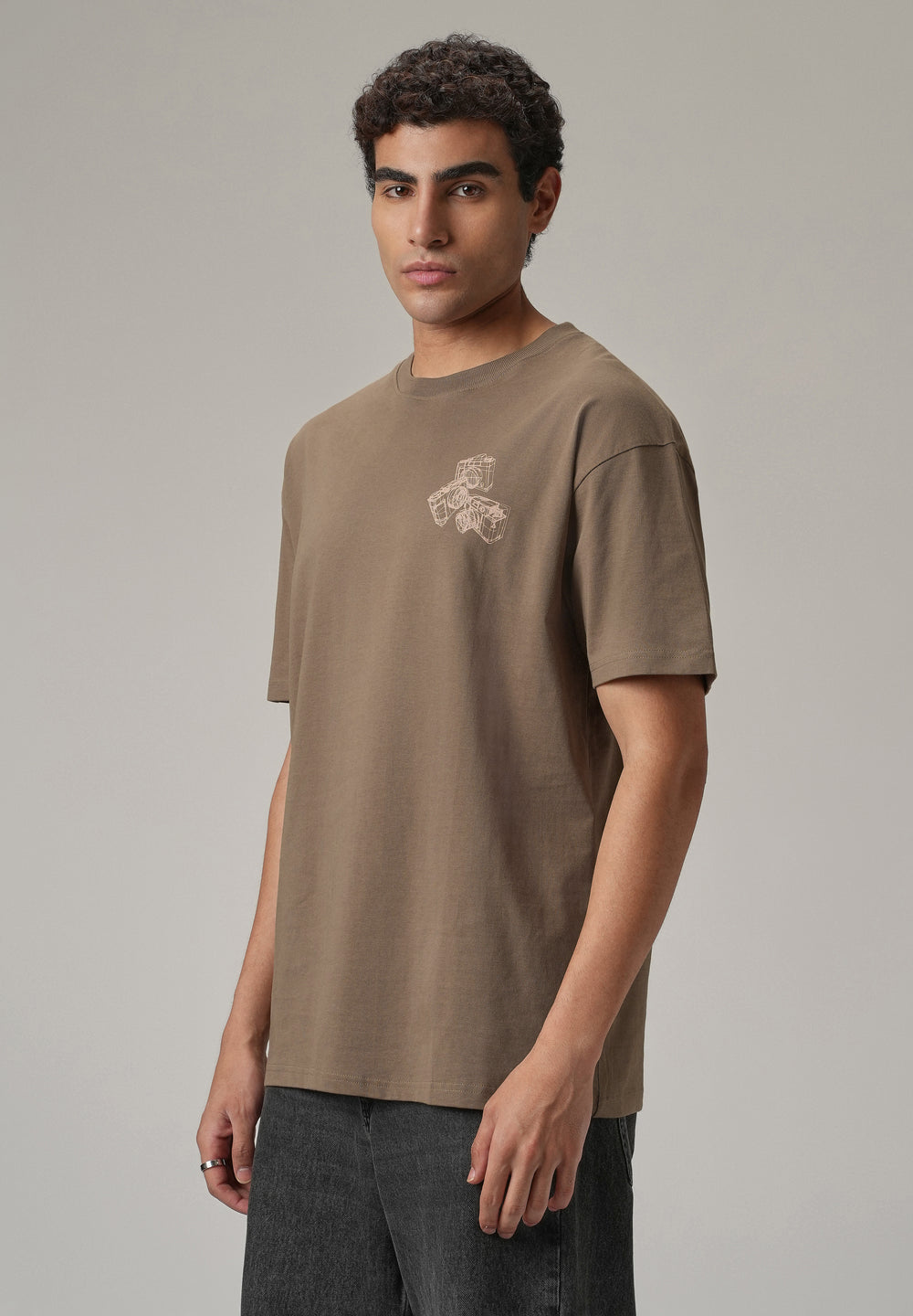 Brown Back Printed Oversized T-Shirt