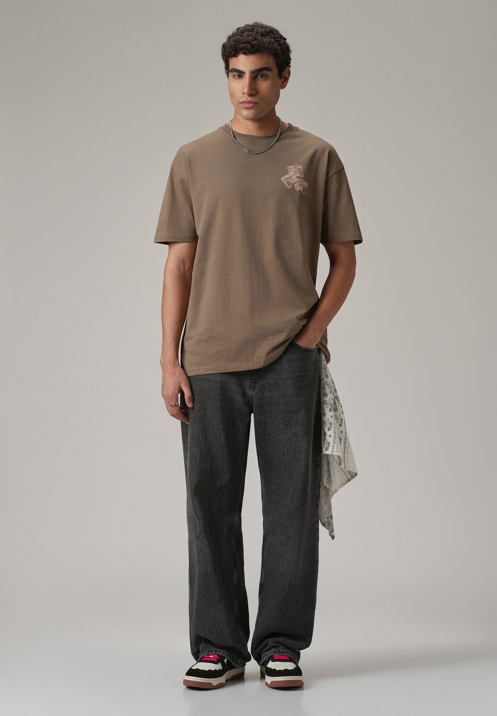 Brown Back Printed Oversized T-Shirt