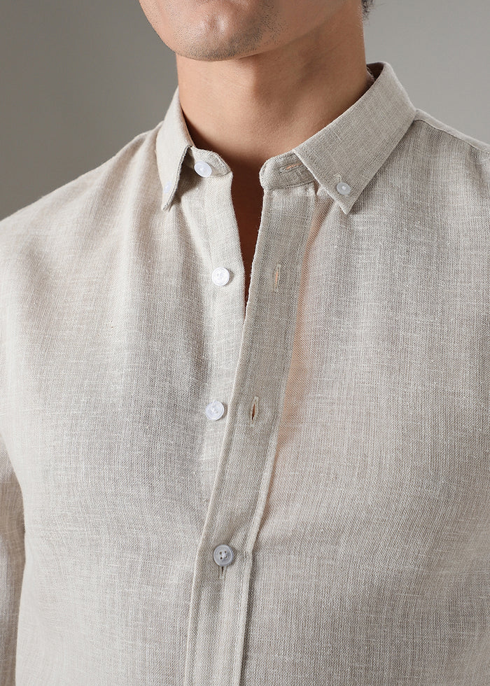 Beige Linen-Look Single Pocket Oversized Shirt BCBSK-25700-3619 - Misterbianco main image 0