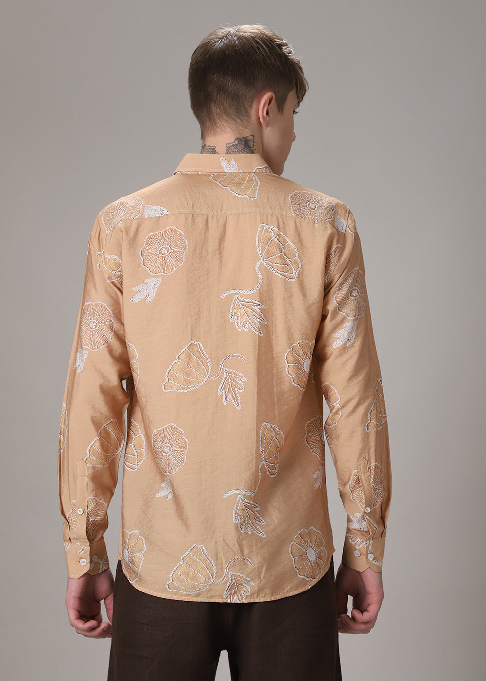 Brown Beige Floral Print Shirt