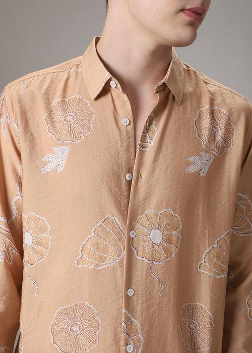 Brown Beige Floral Print Shirt