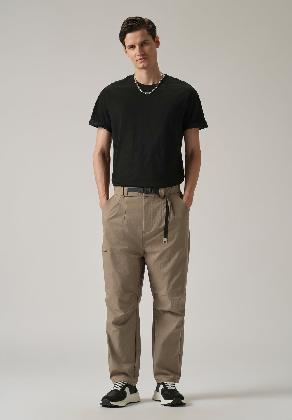 Brown Twill Belt Relaxed Fit Pant