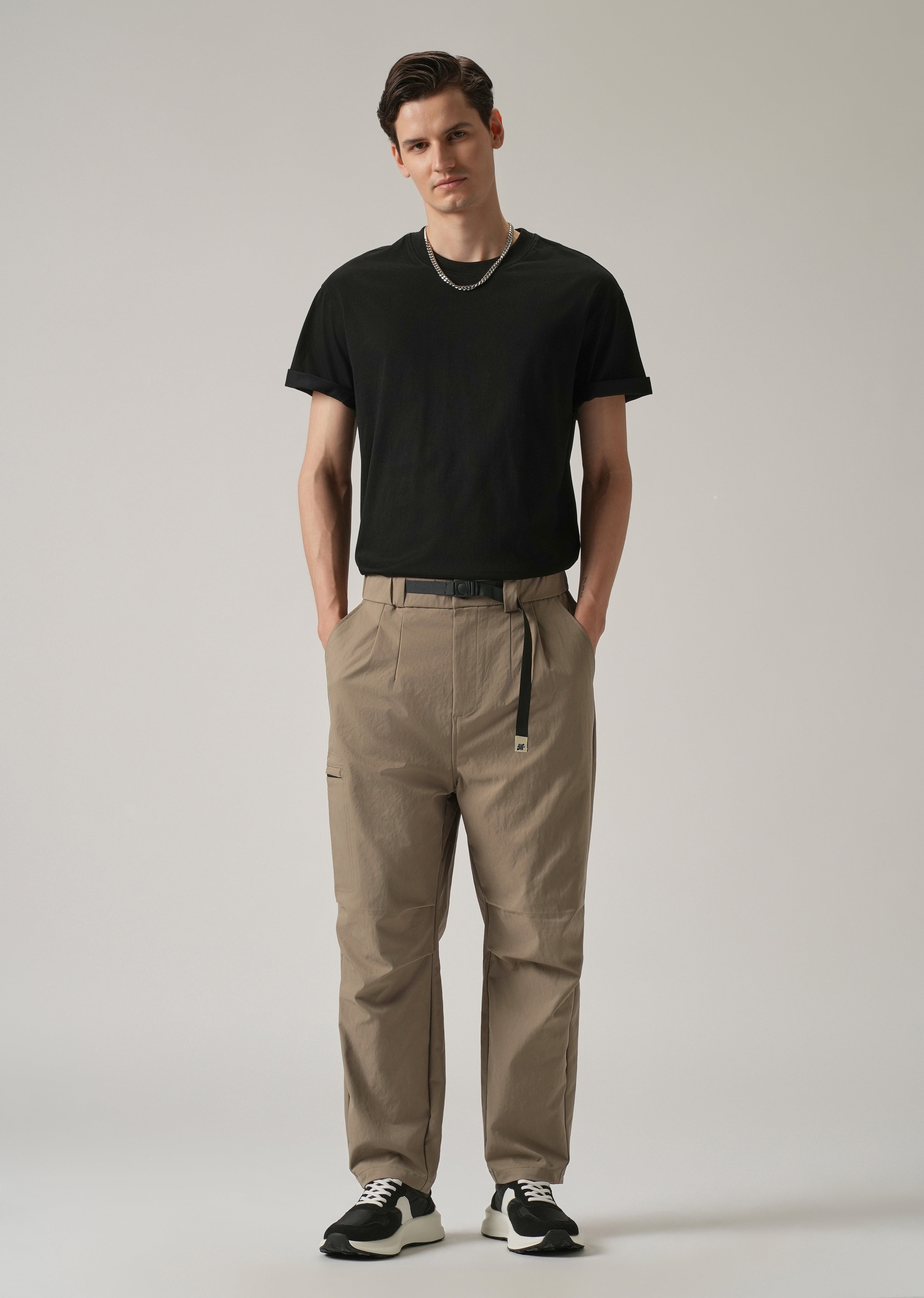 Brown Twill Belt Relaxed Fit Pant