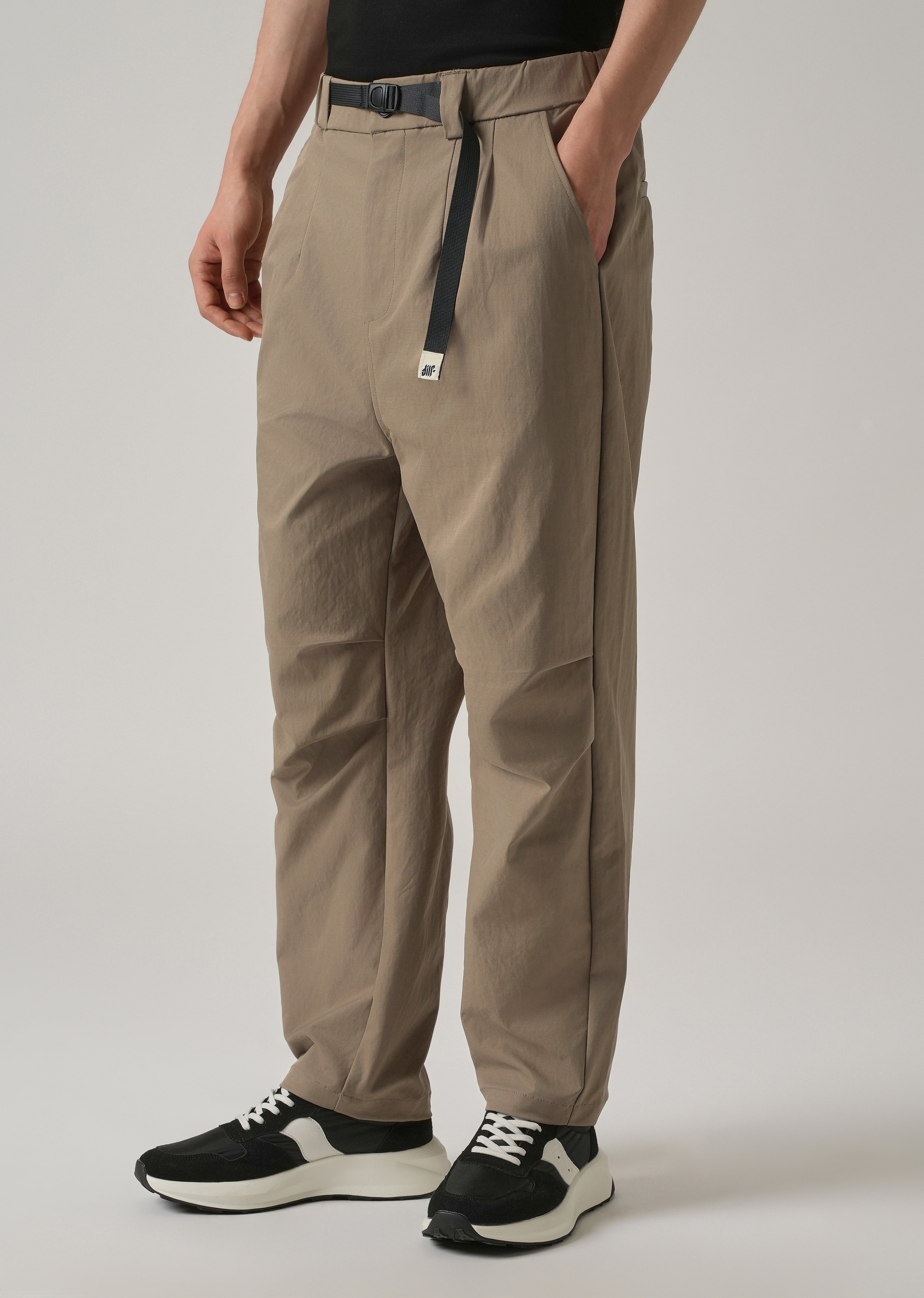 Brown Twill Belt Relaxed Fit Pant