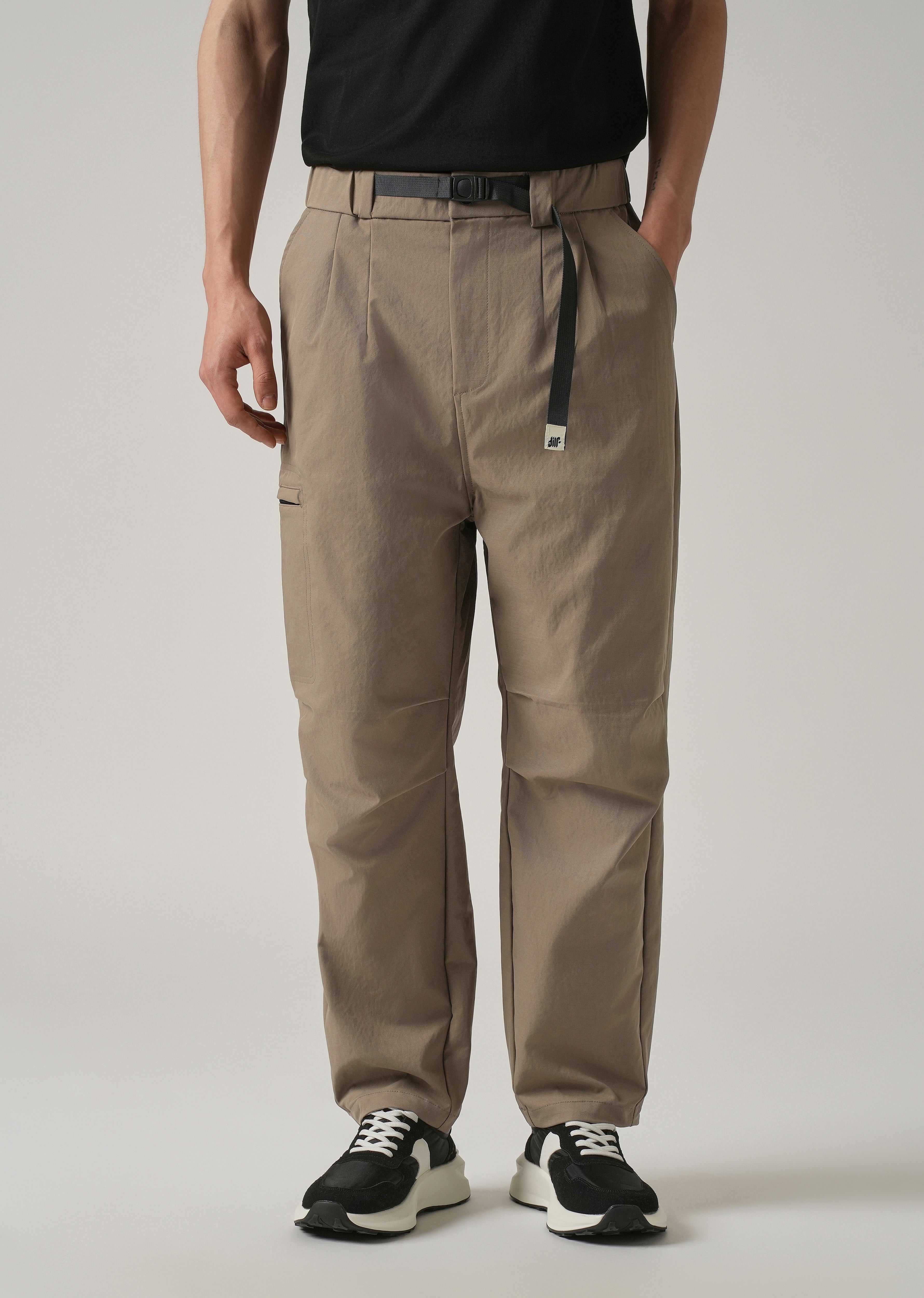 Brown Twill Belt Relaxed Fit Pant