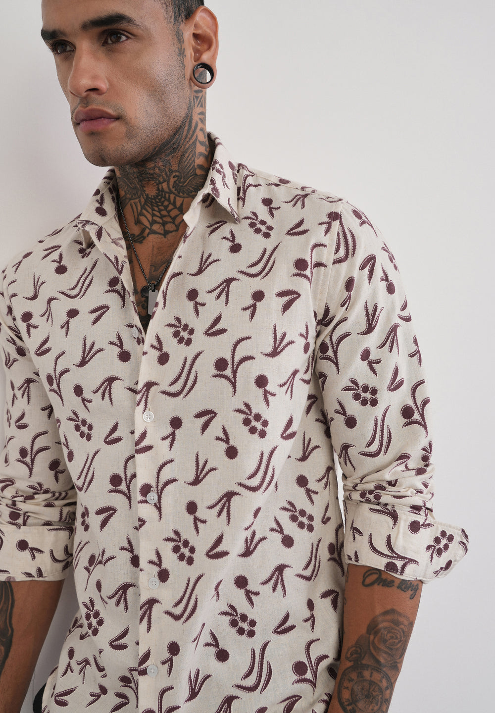 Brown Blended Linen Printed Shirt