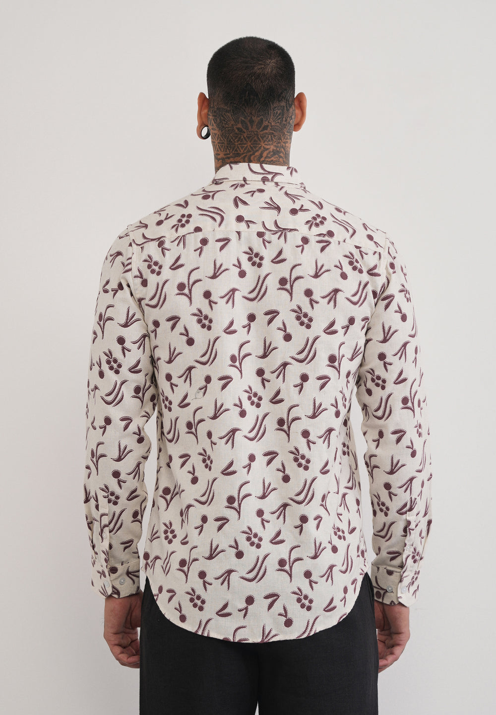 Brown Blended Linen Printed Shirt