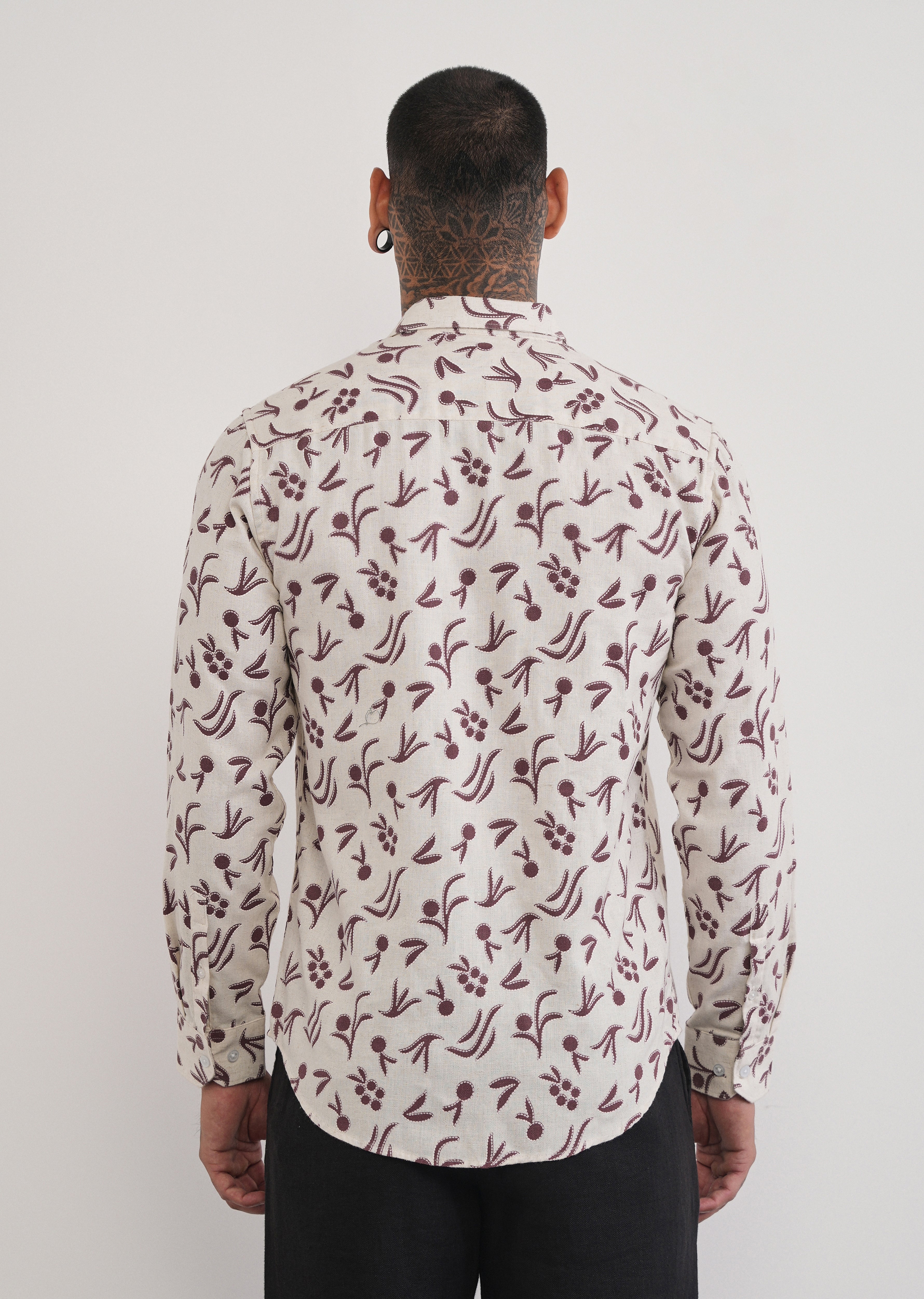 Brown Blended Linen Printed Shirt