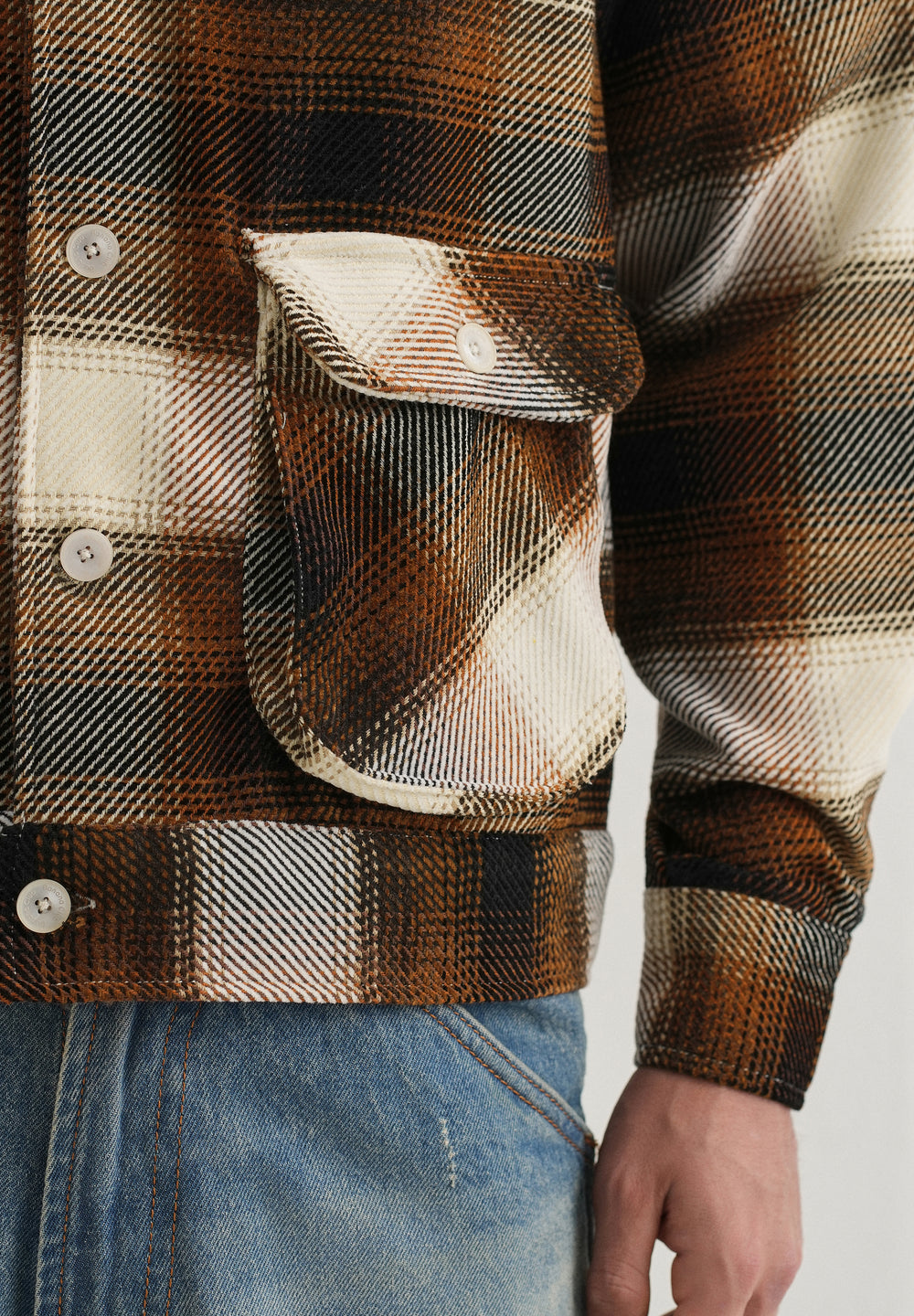 Brown Brushed Check Utility Shacket