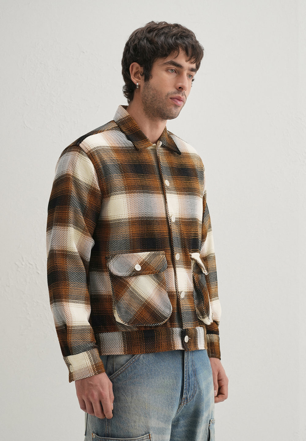 Brown Brushed Check Utility Shacket