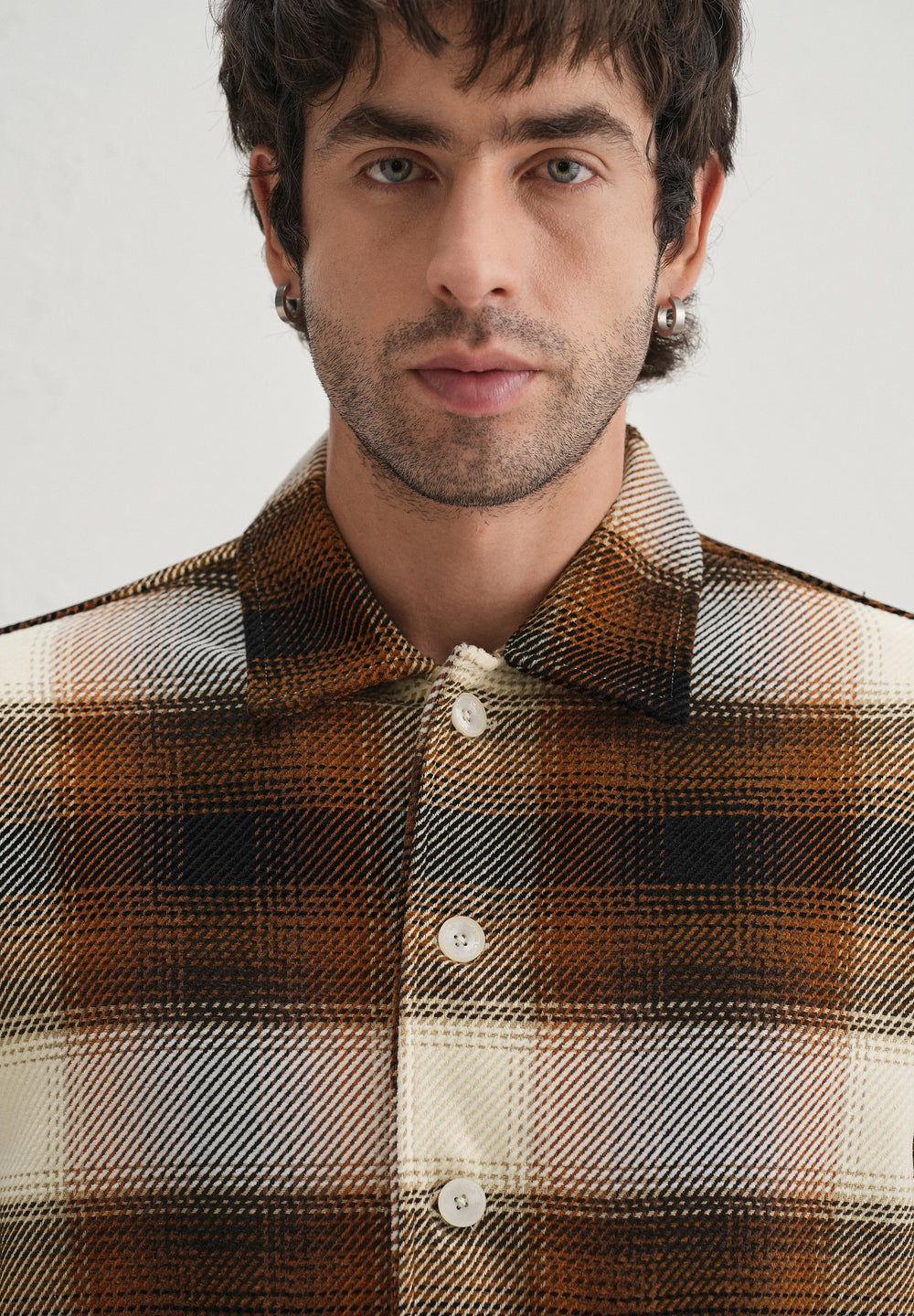 Brown Brushed Check Utility Shacket