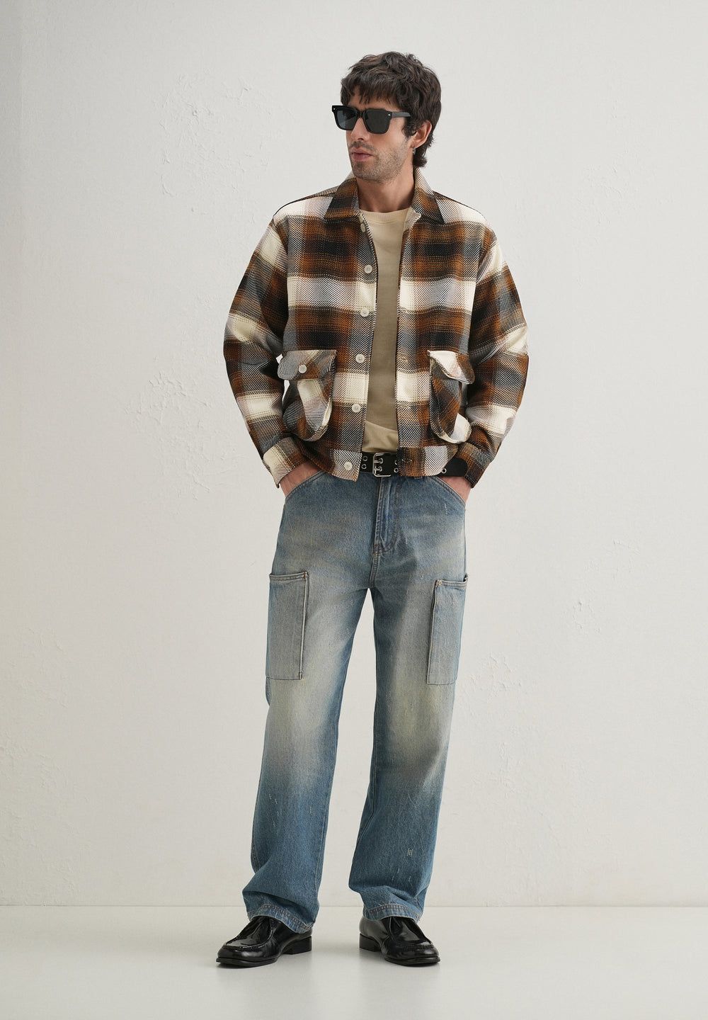 Brown Brushed Check Utility Shacket