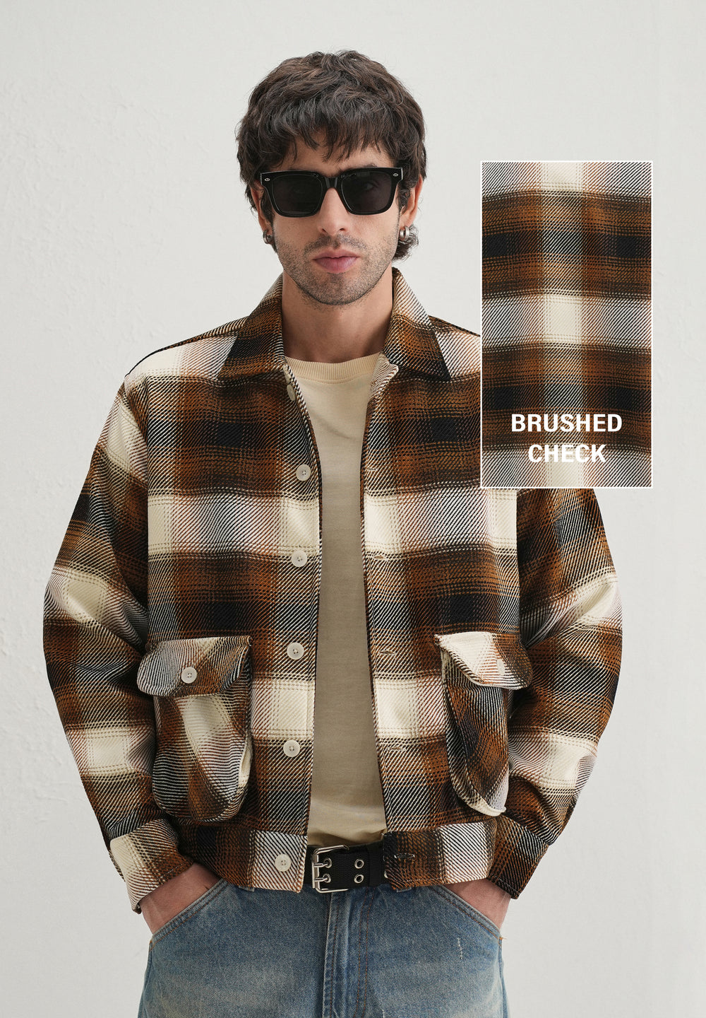 Brown Brushed Check Utility Shacket