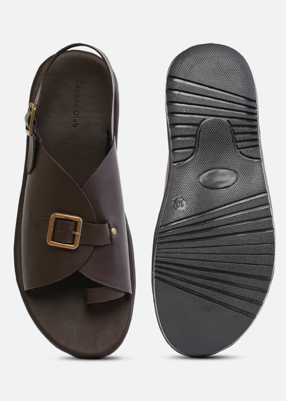 Brown Buckle Detail Cross Strap Sandals