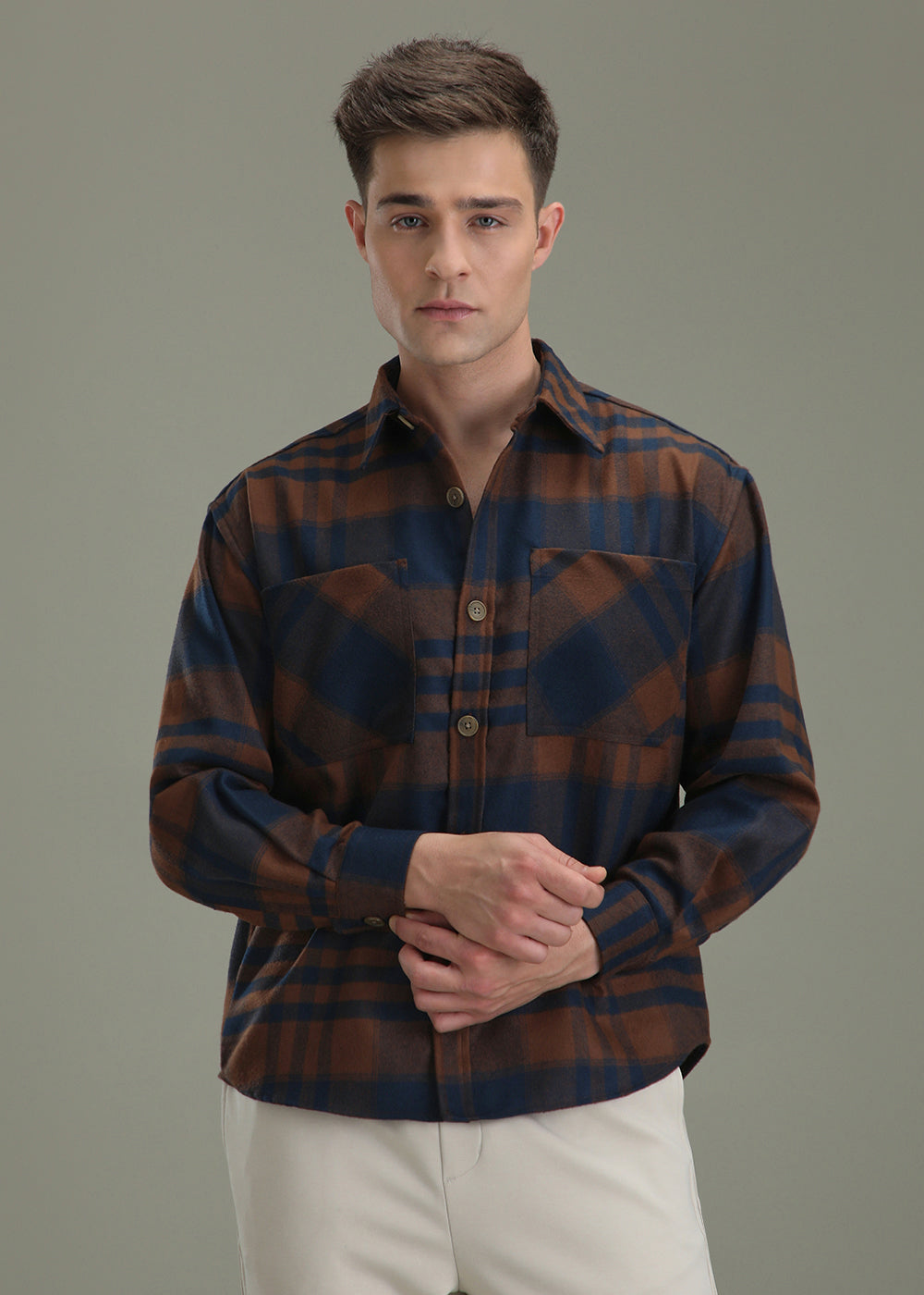 Brown Checked Relaxed Fit Shacket