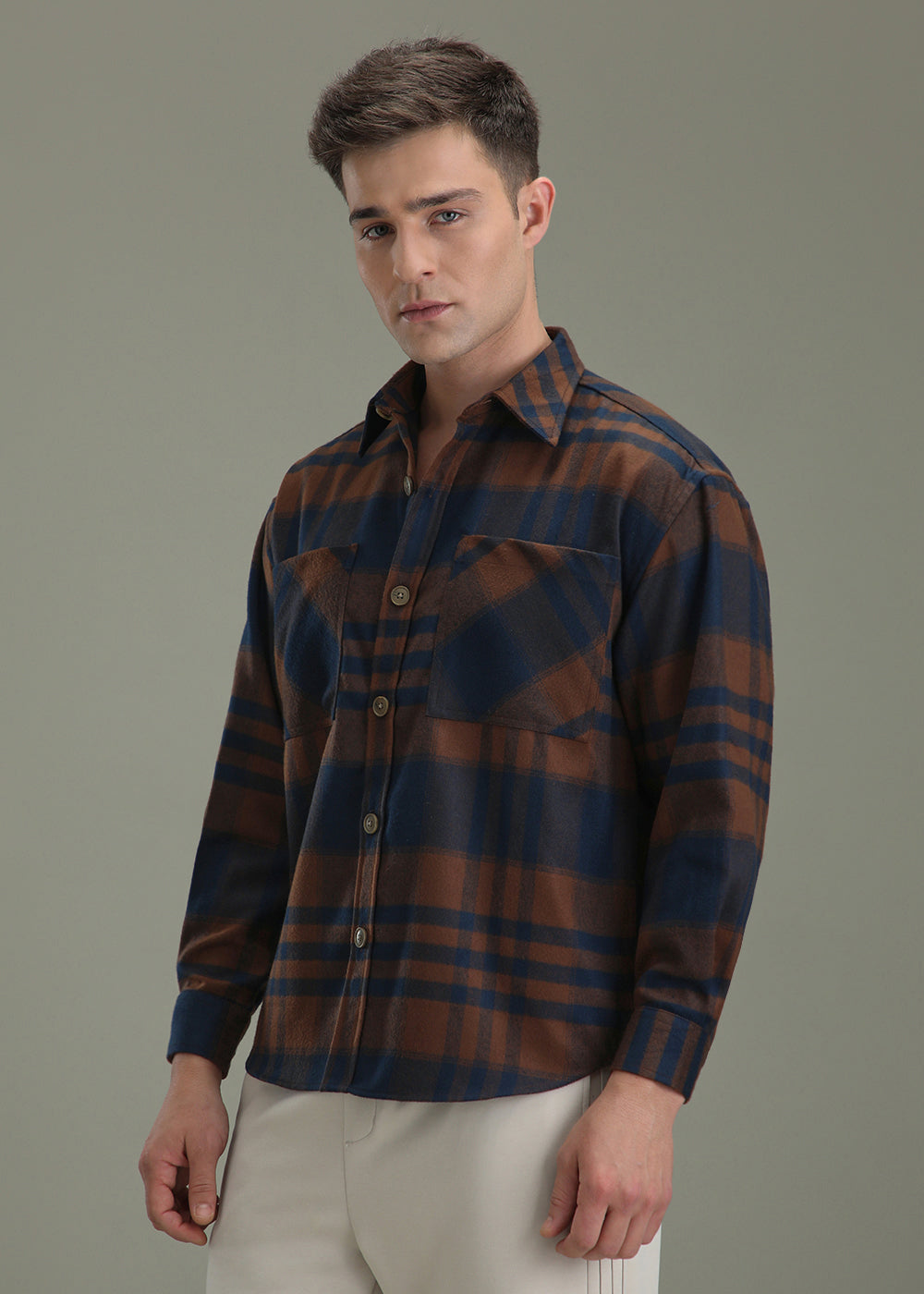 Brown Checked Relaxed Fit Shacket