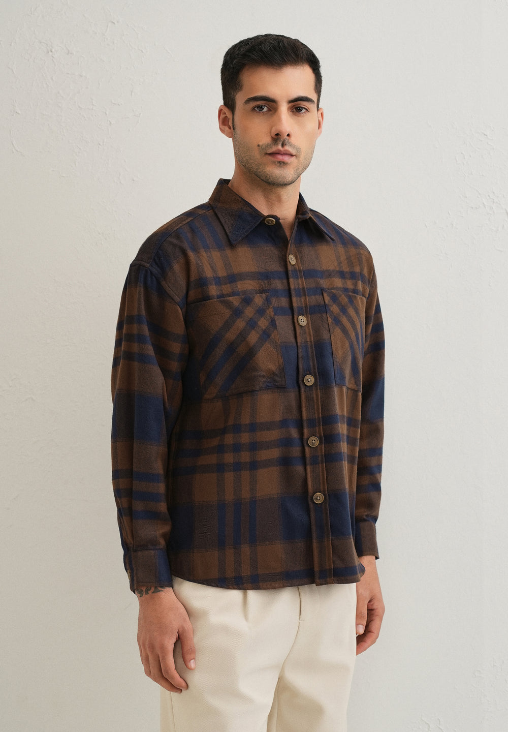 Brown Checked Relaxed Fit Shacket