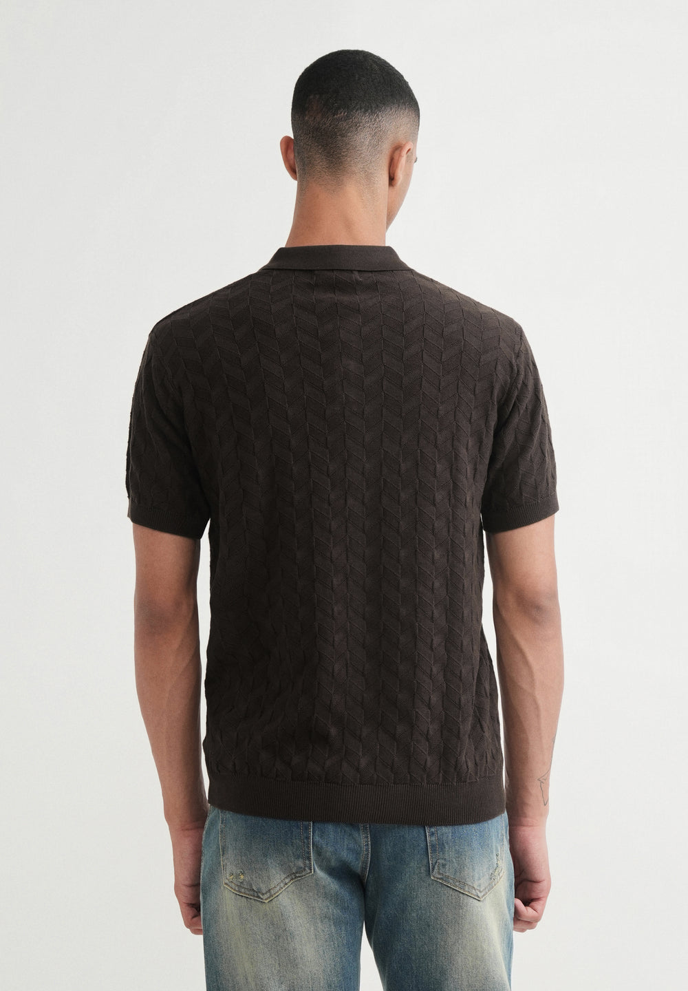 Brown Textured Knitted Polo