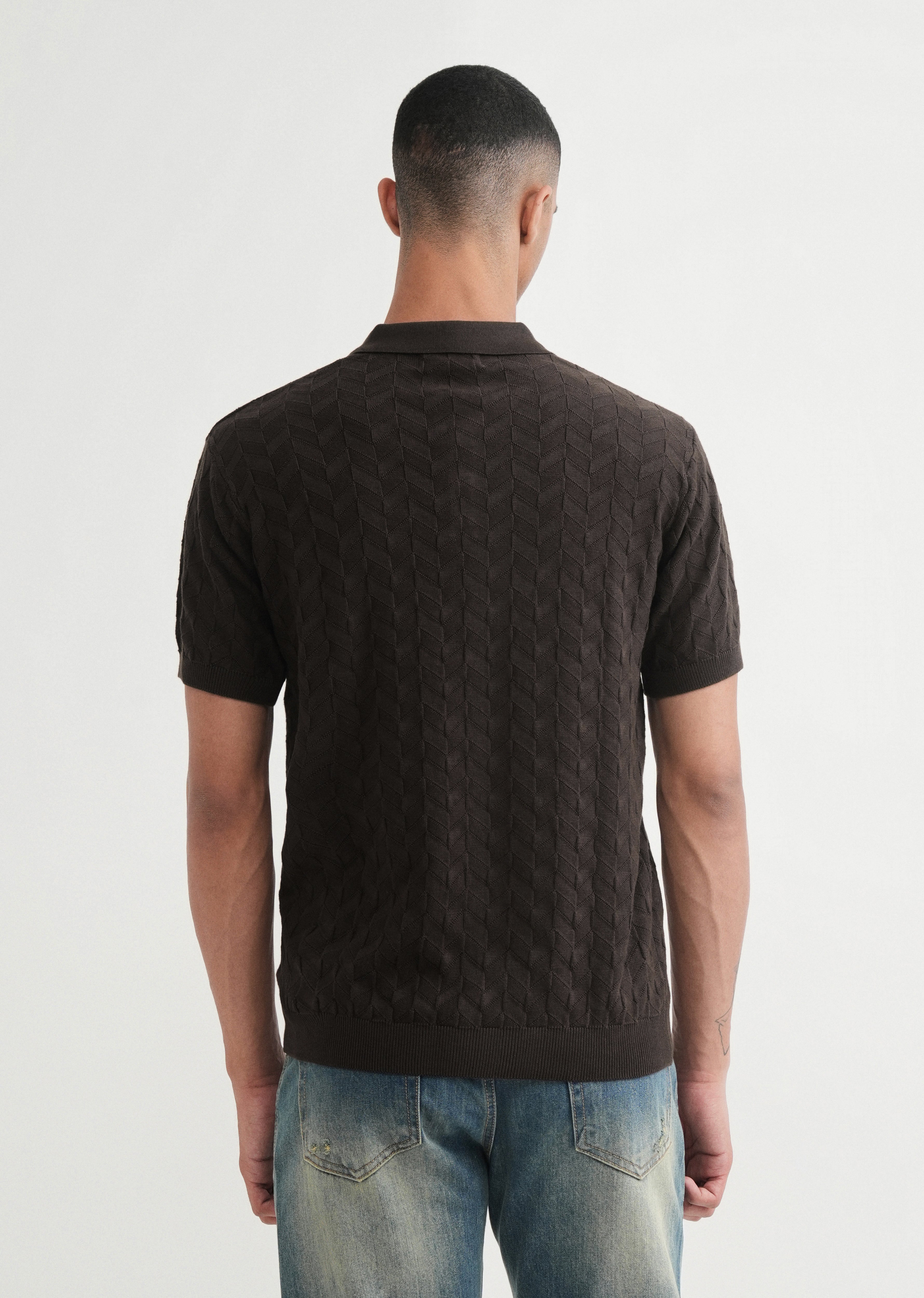 Brown Textured Knitted Polo