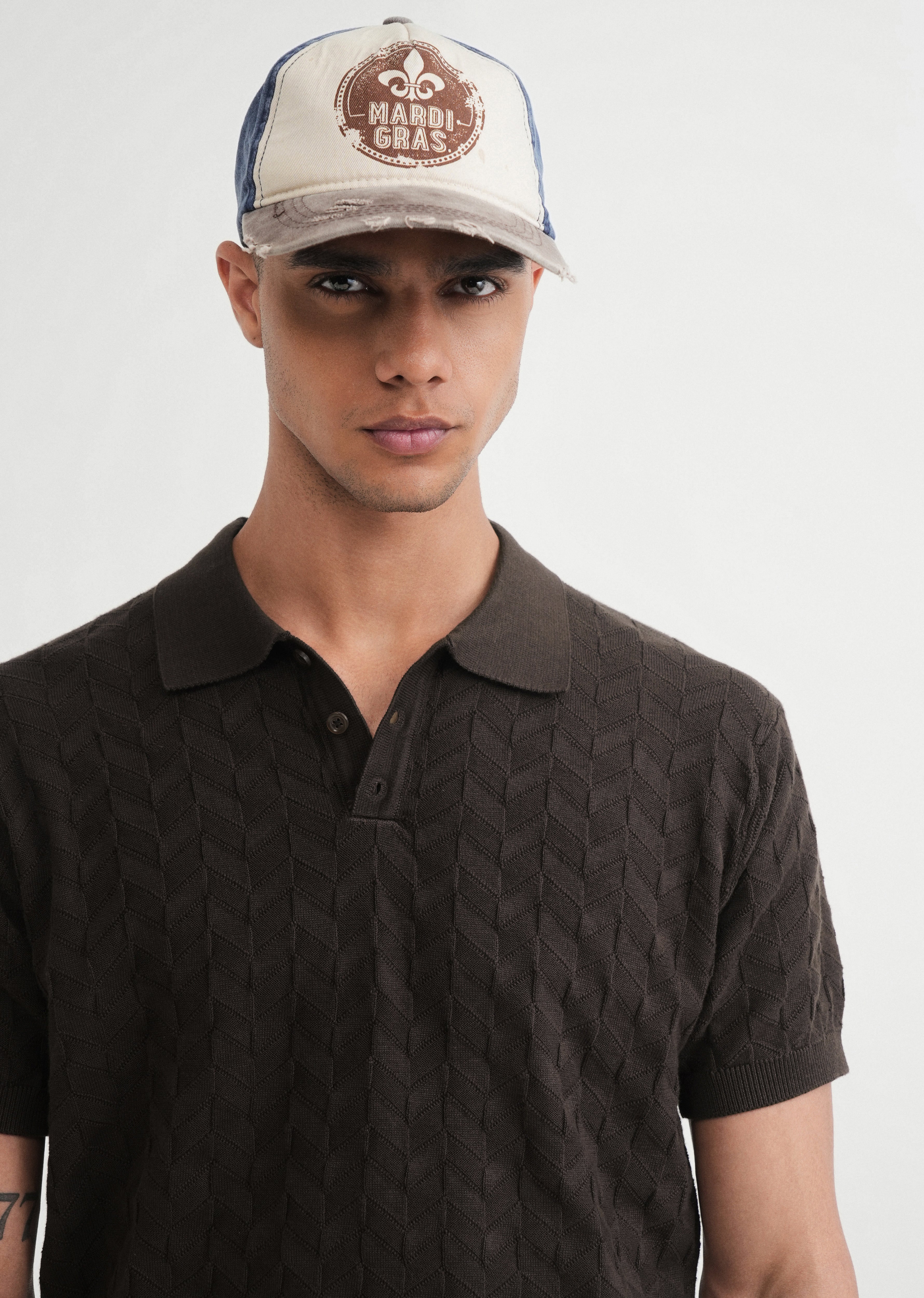 Brown Textured Knitted Polo