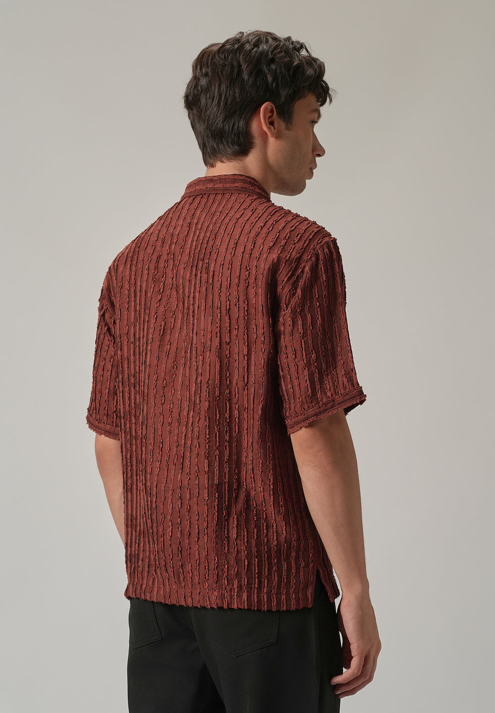 Maroon Brown Clip Jacquard Stripe Shirt