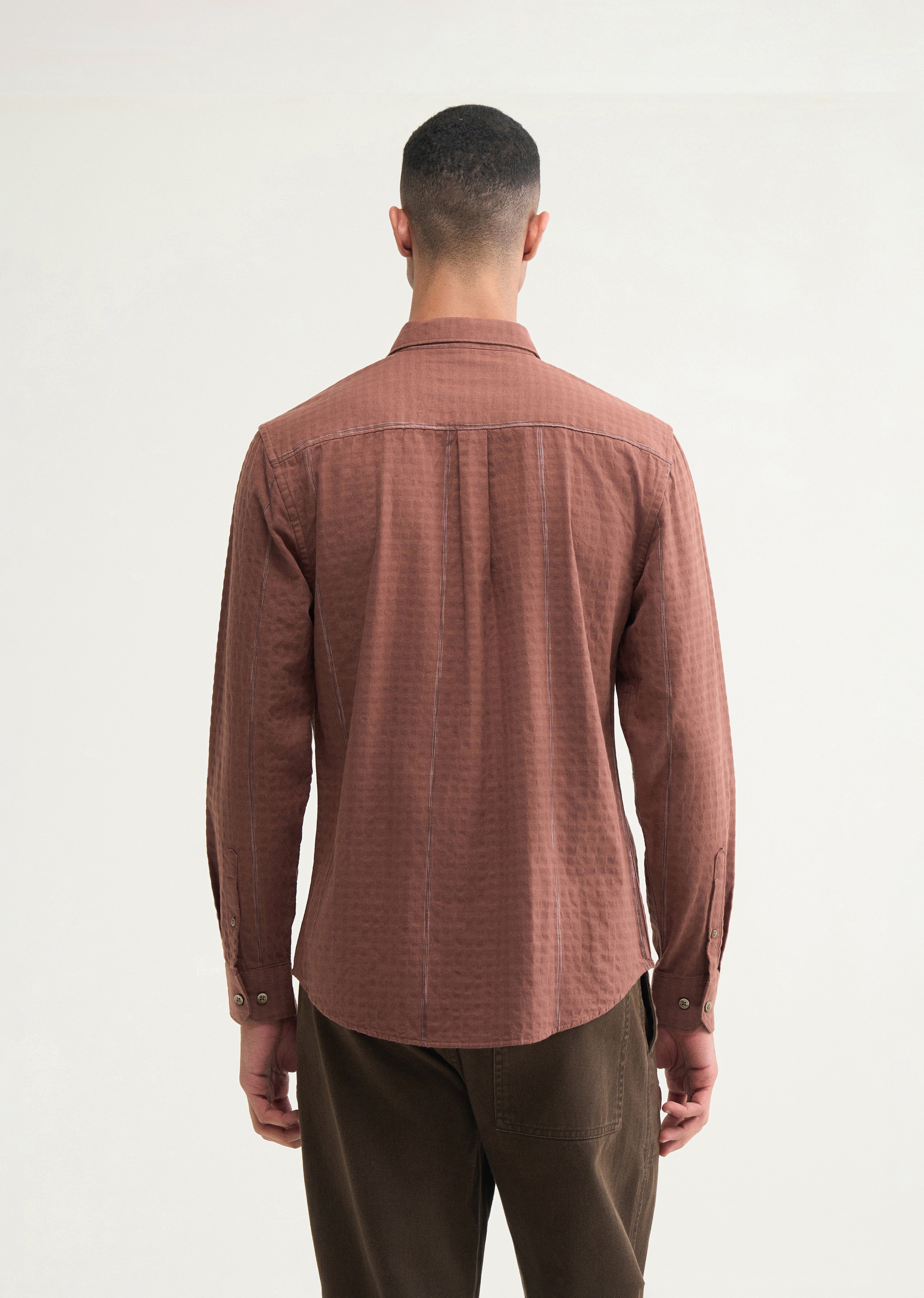 Brown Contrast Striped Cotton Shirt