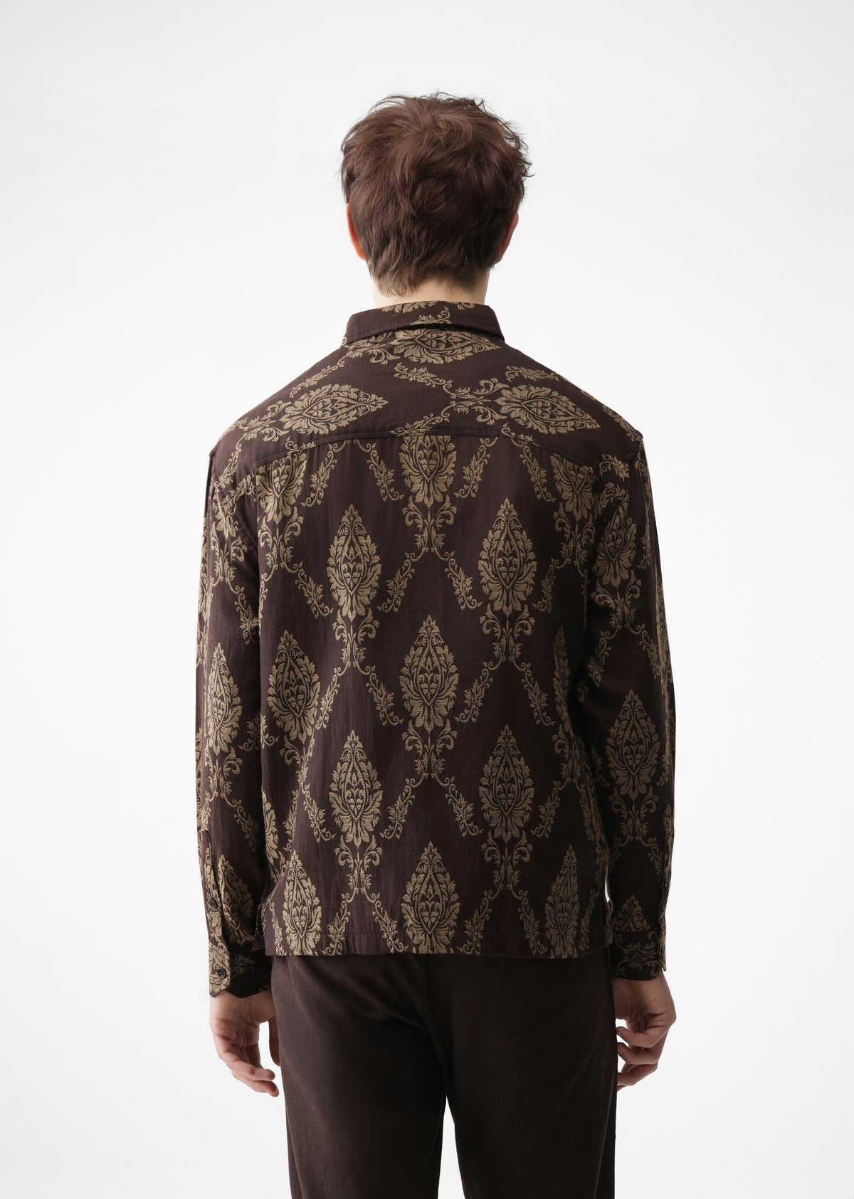 Brown Cotton Blend Jacquard Shirt