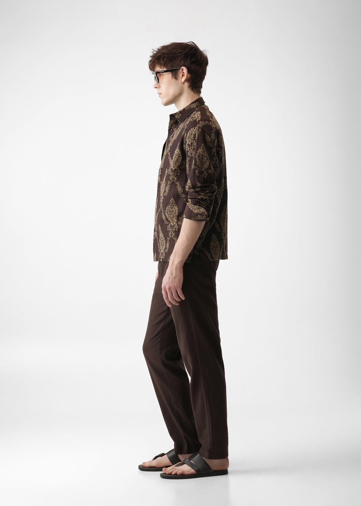 Brown Cotton Blend Jacquard Shirt