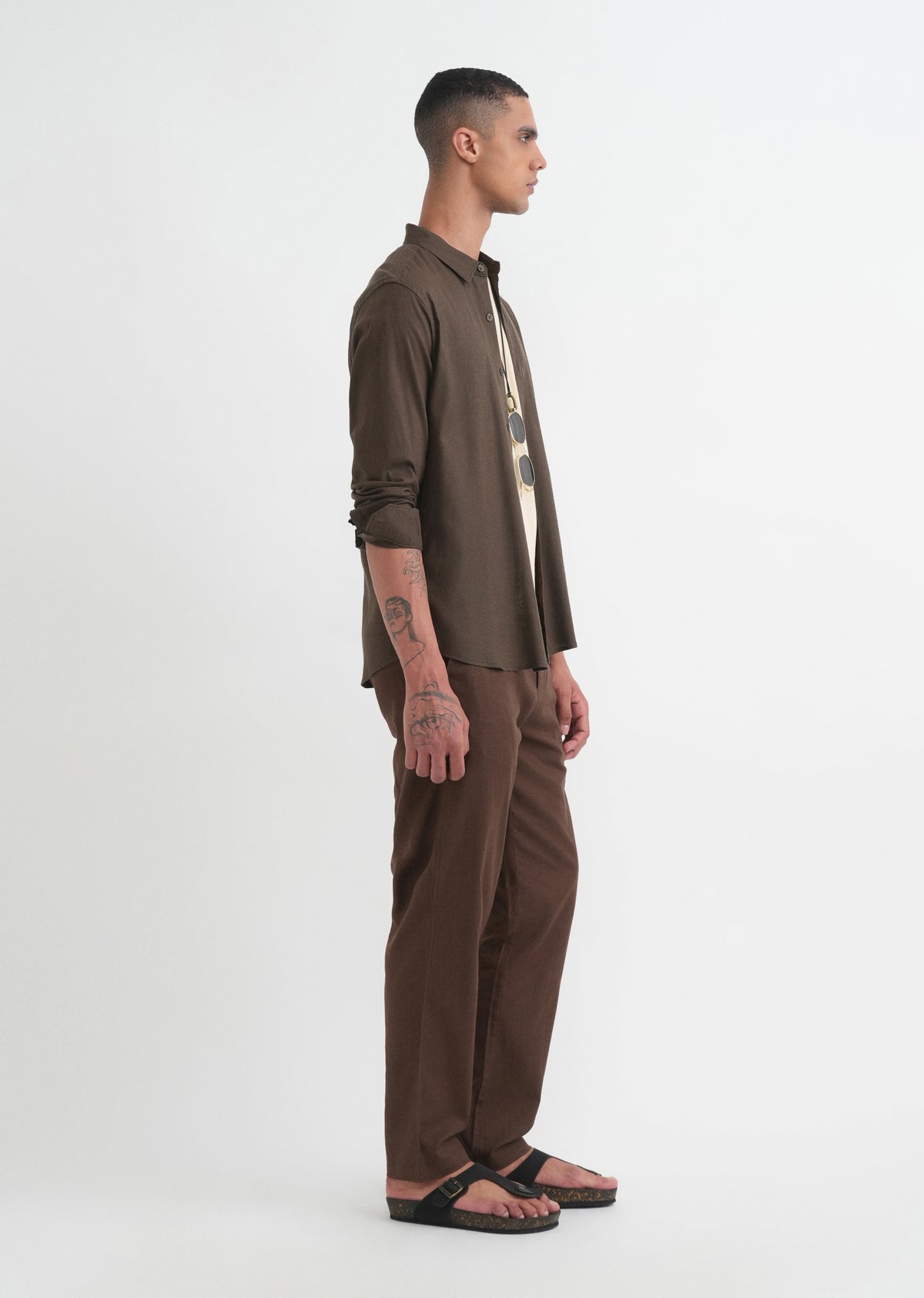 Brown Cotton Blend Regular Fit Shirt