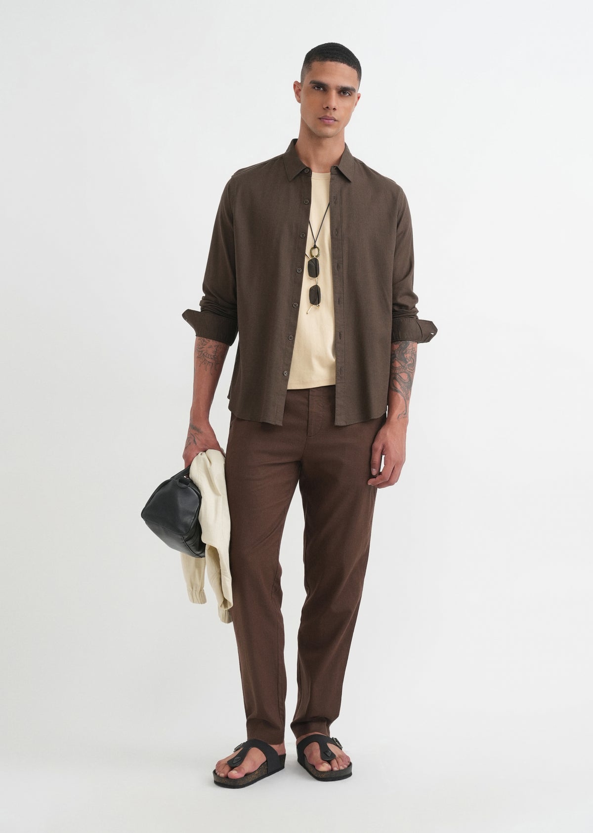 Brown Cotton Blend Regular Fit Shirt