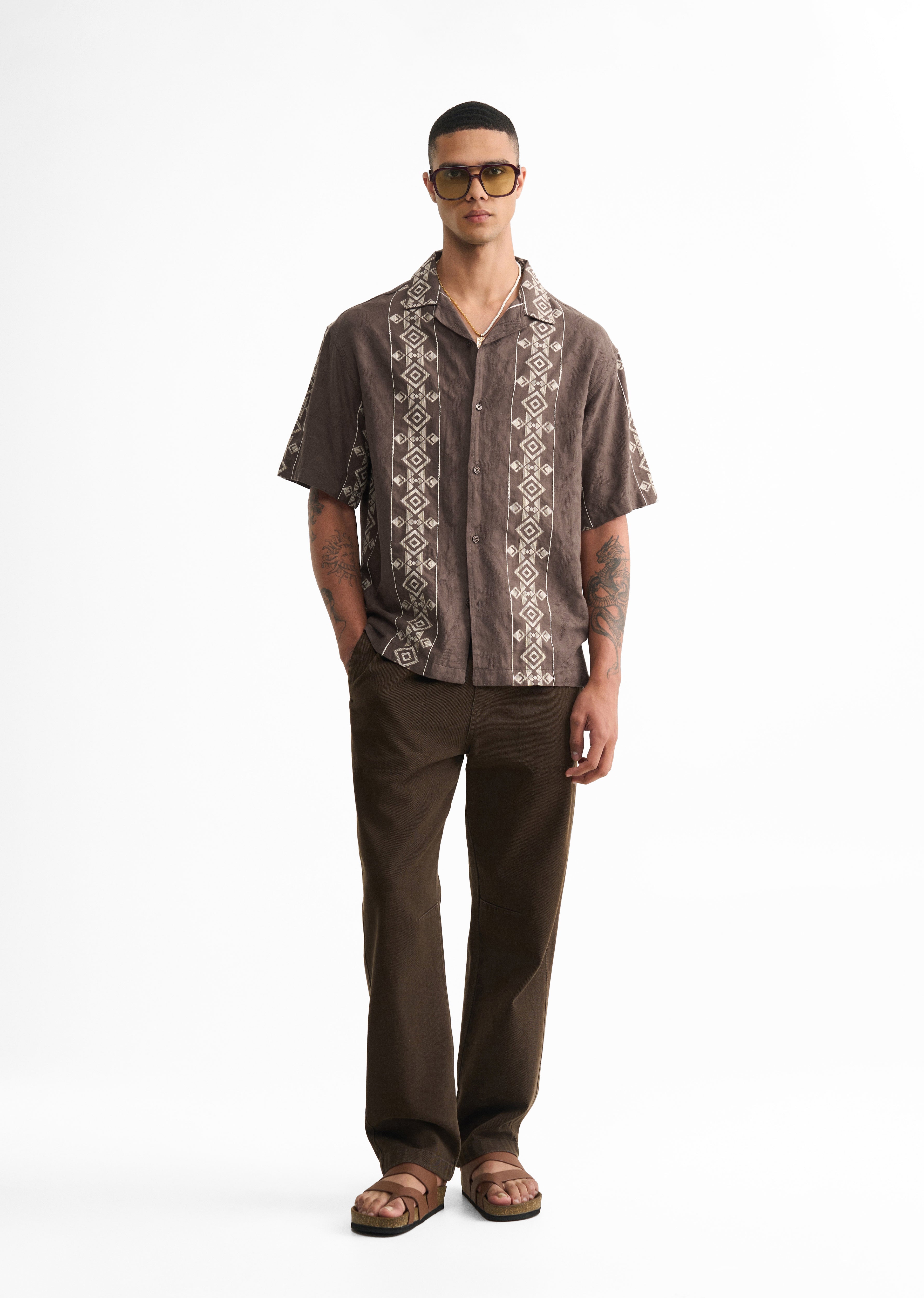 Brown Cotton Jacquard Shirt