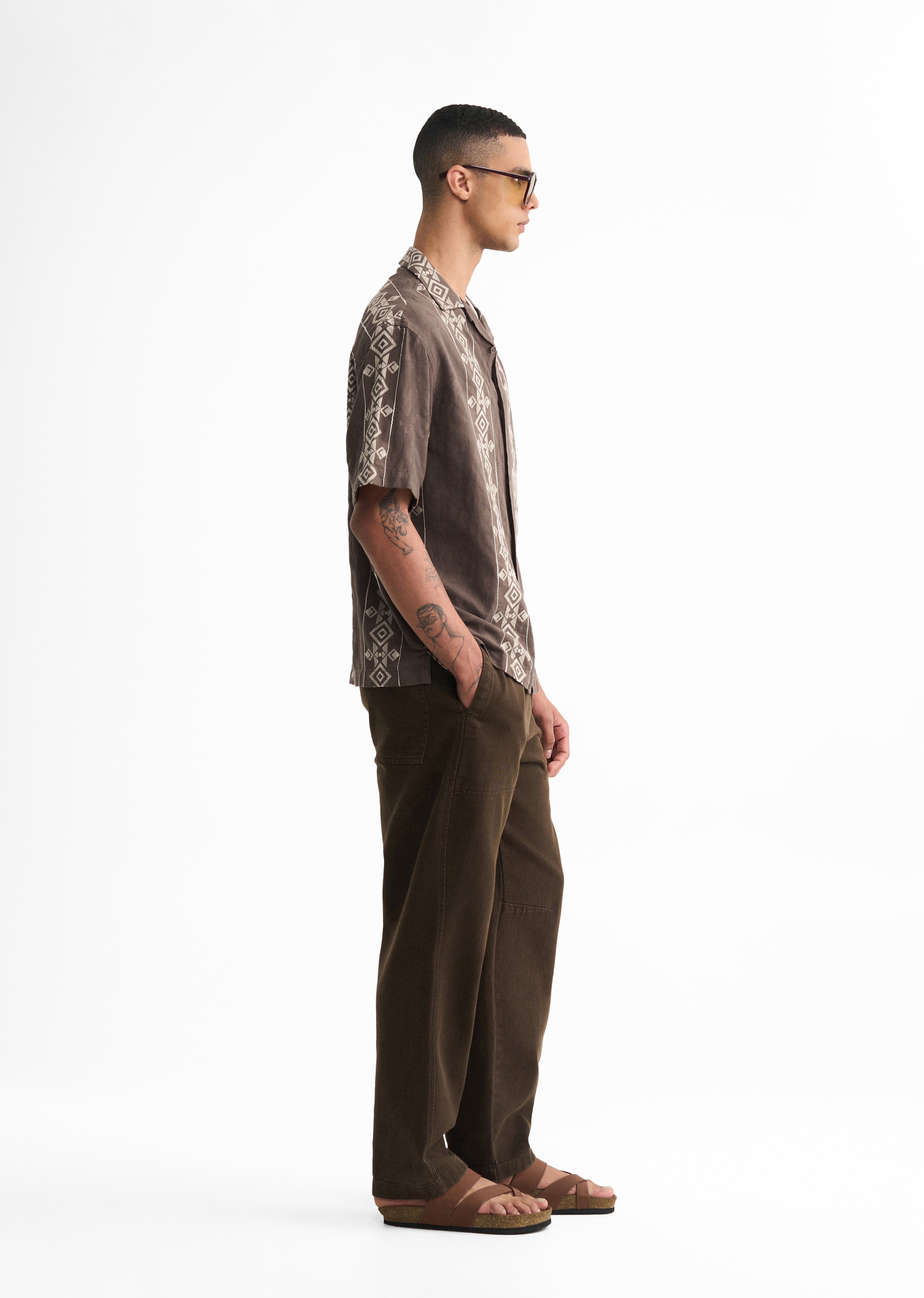 Brown Cotton Jacquard Shirt